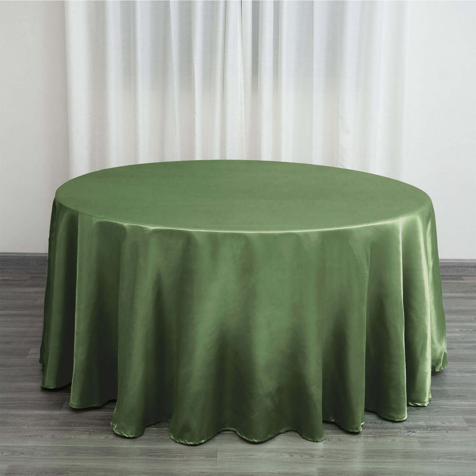 Stylish Seamless Olive Green Satin 120-Inch Round Tablecloth