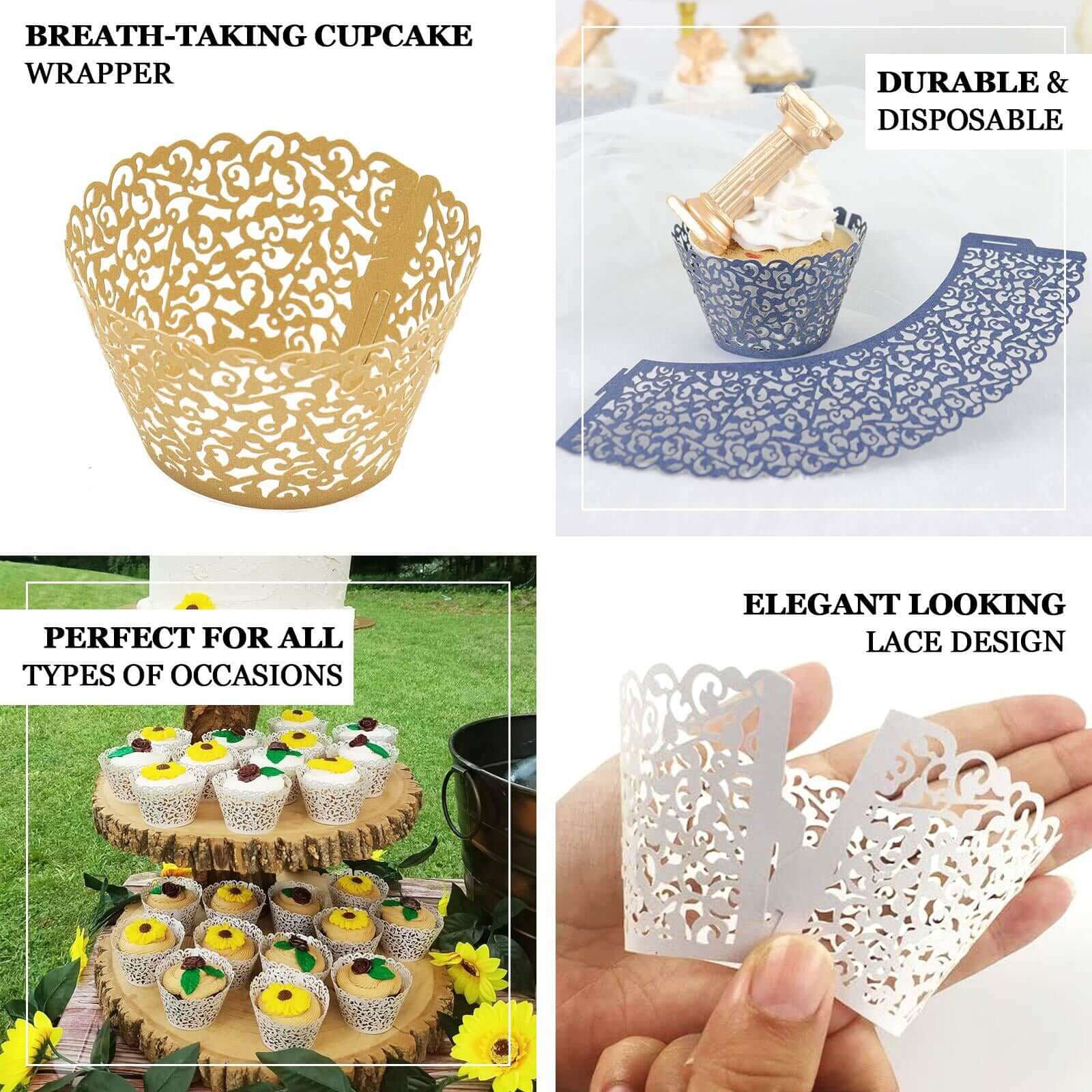 25-Piece Purple Lace Laser-Cut Paper Cupcake Wrappers for Event Baking