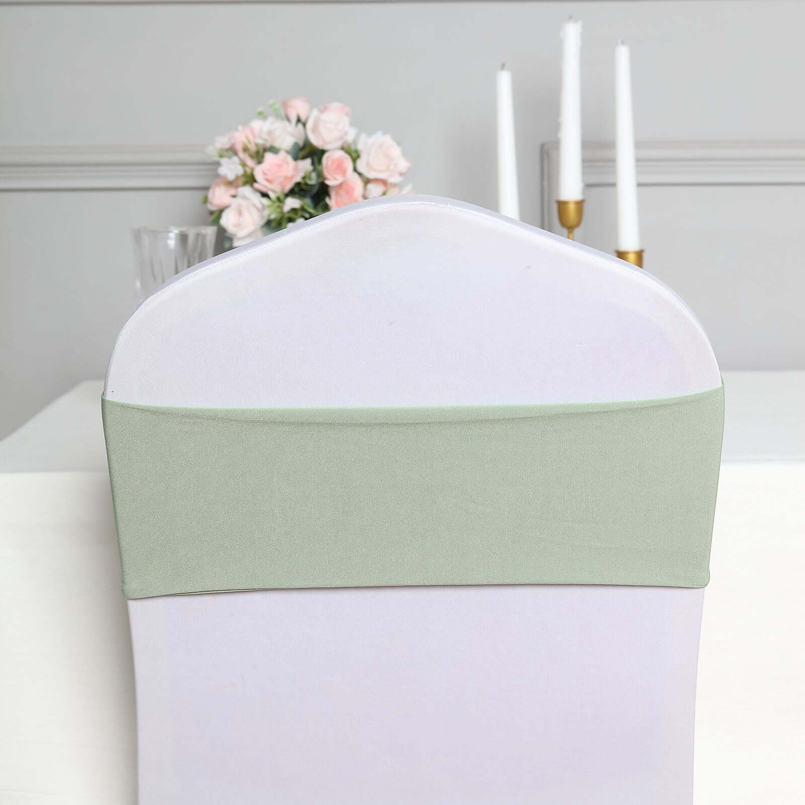 5-Pack Stretchable Spandex Chair Sashes in Sage Green - Ideal for Weddings and Events