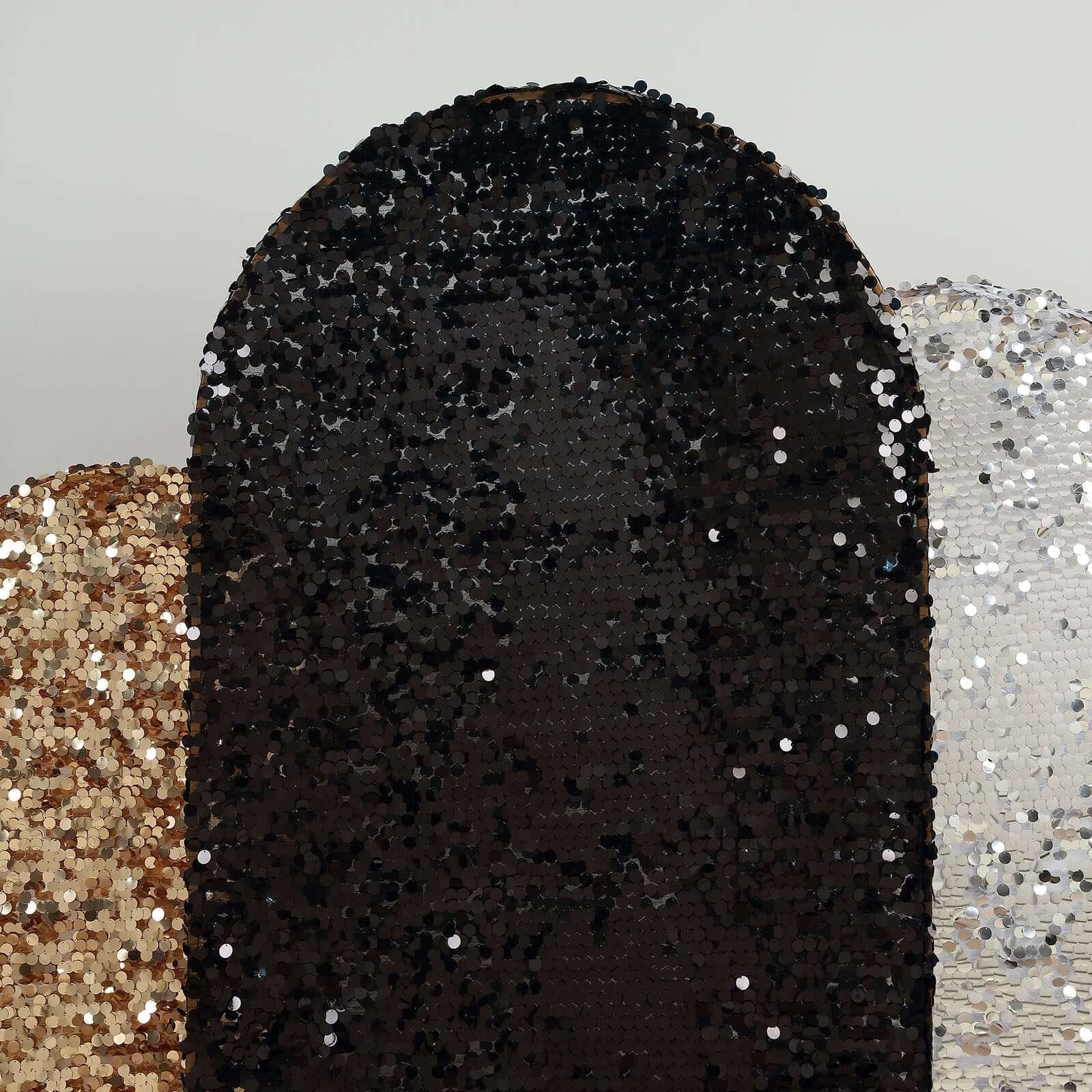 7ft Double-Sided Sparkling Black Payette Sequin Cover for Round Top Wedding Arch