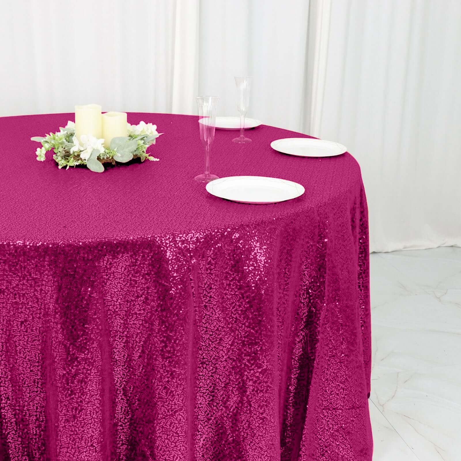 Hot Deal! Fuchsia Seamless Glittering 120' Round Sequin Tablecloth