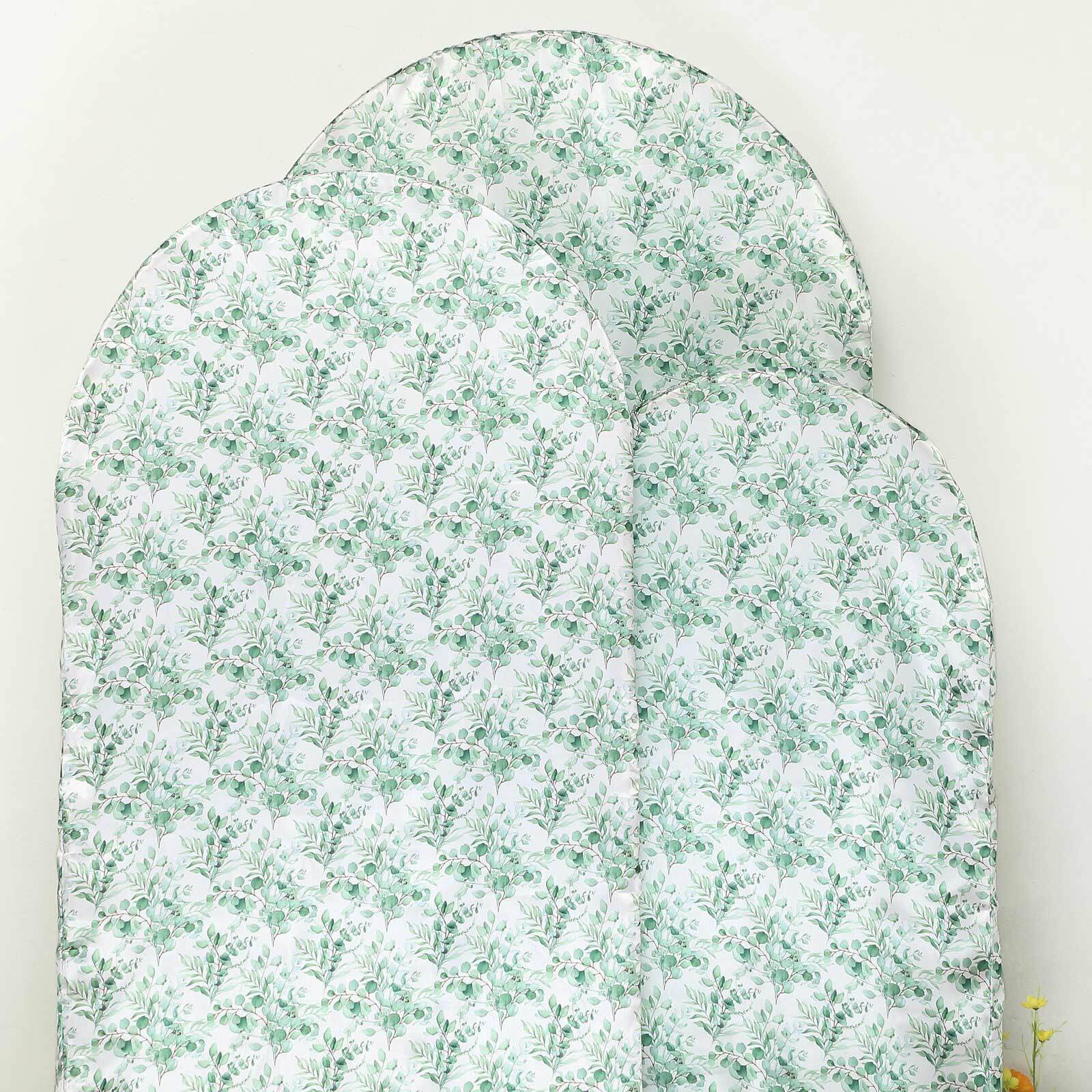 Hot! Set of 3 Satin Wedding Arch Covers with Eucalyptus Leaves Print - 5ft, 6ft, 7ft