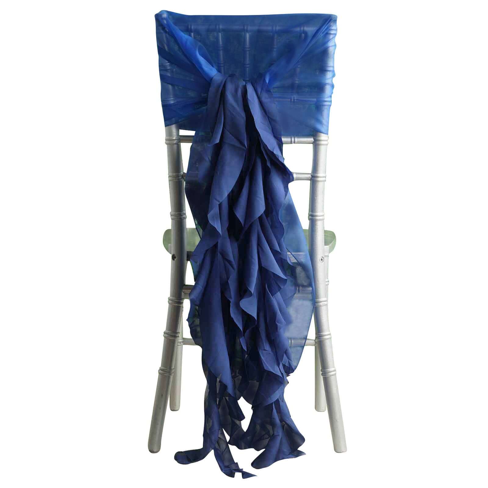 Royal Blue Chiffon Chair Sashes with Willow Ruffles - Perfect for Weddings & Parties