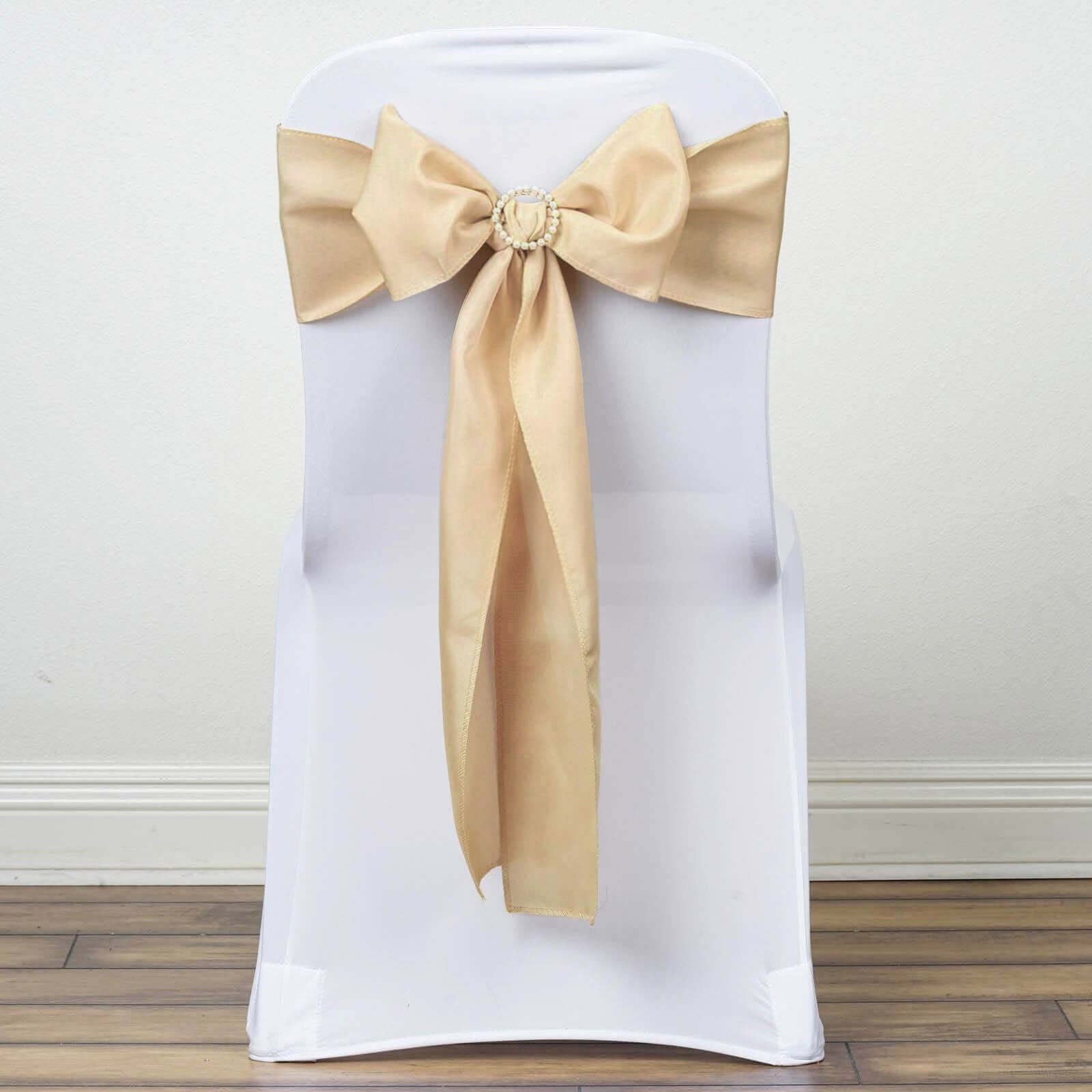 Hot Deal! Set of 5 Polyester Chair Sashes in Champagne Color, 6x108 Inches