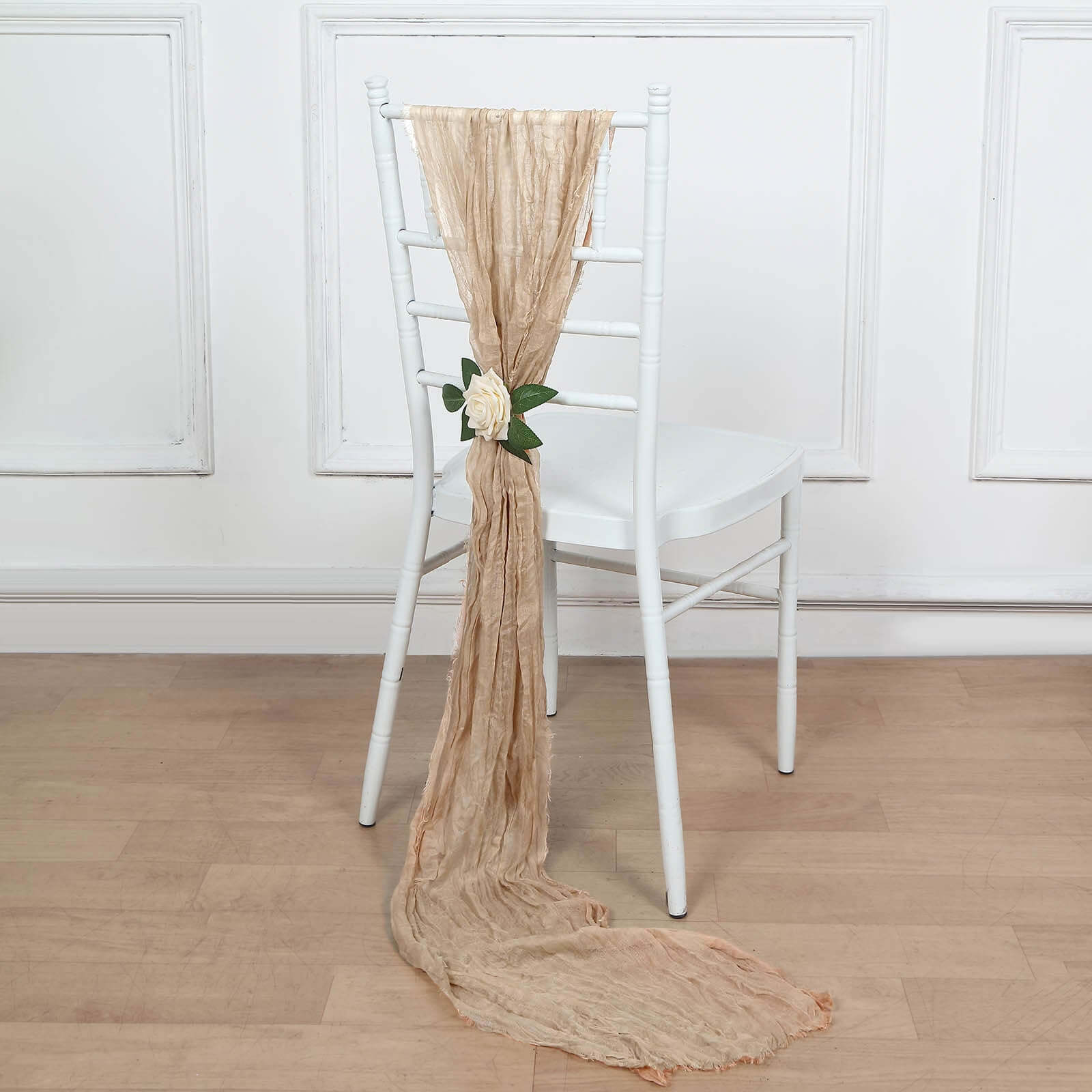 5-Pack Beige Cheesecloth Chair Sashes - Perfect Boho Decor for Events