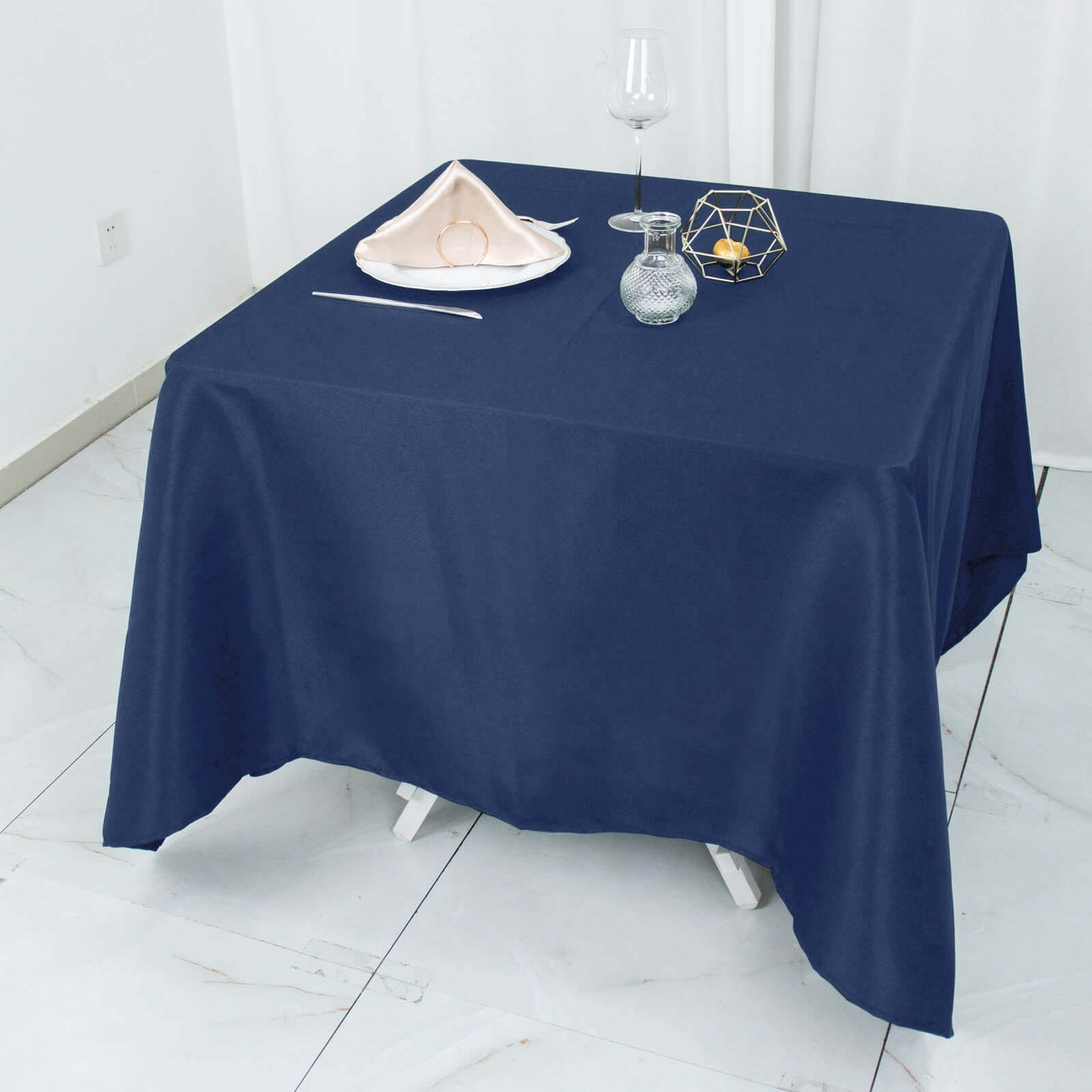 Wrinkle-Resistant 220GSM Navy Blue 70x70 Premium Polyester Square Table Cover