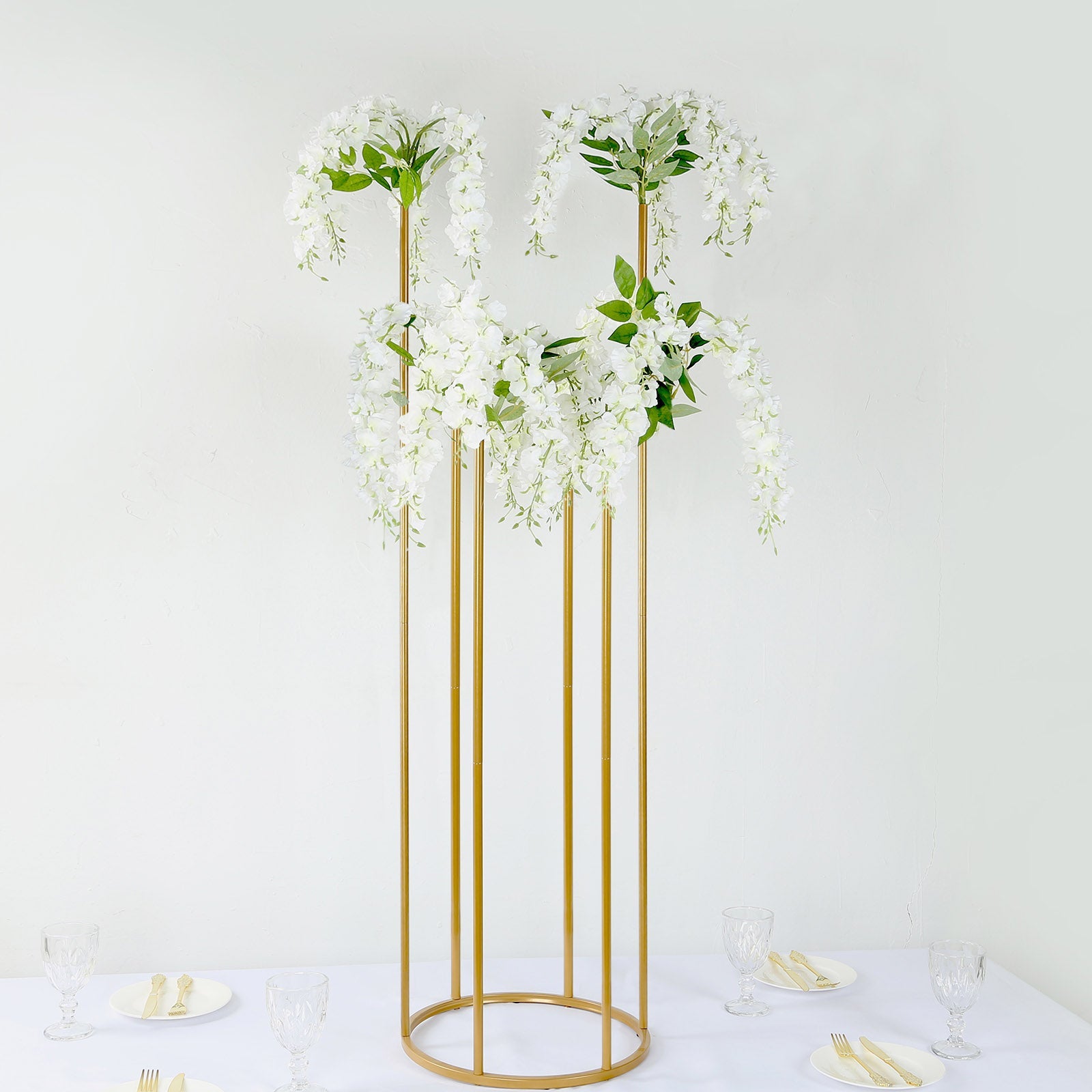 Hot! Gold Metal 6-Tubes Round Base Flower Centerpiece - 4ft Single Stem Bud Vase
