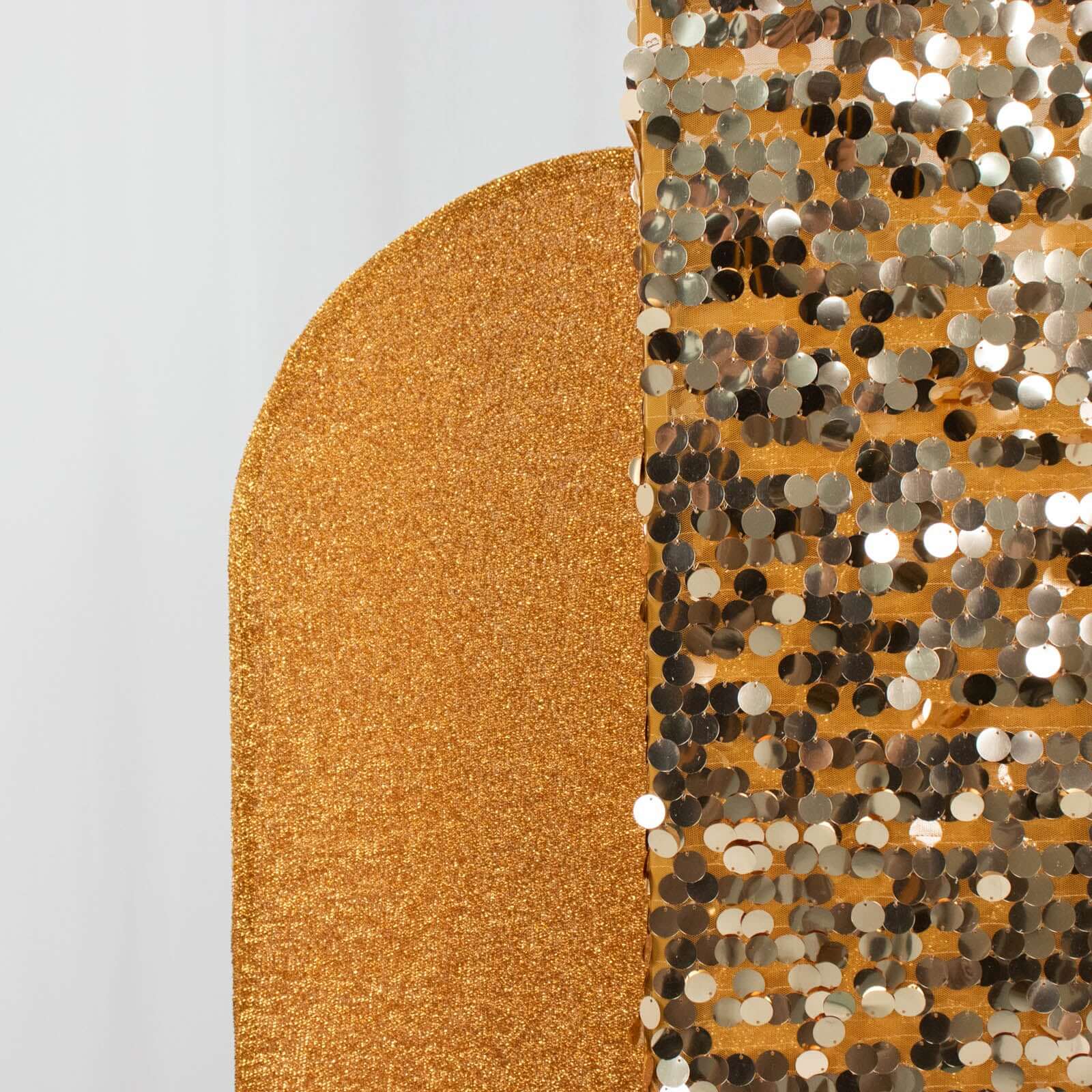3-Piece Gold Round Top Wedding Arch Frame Covers in Sequin, Tinsel & Spandex