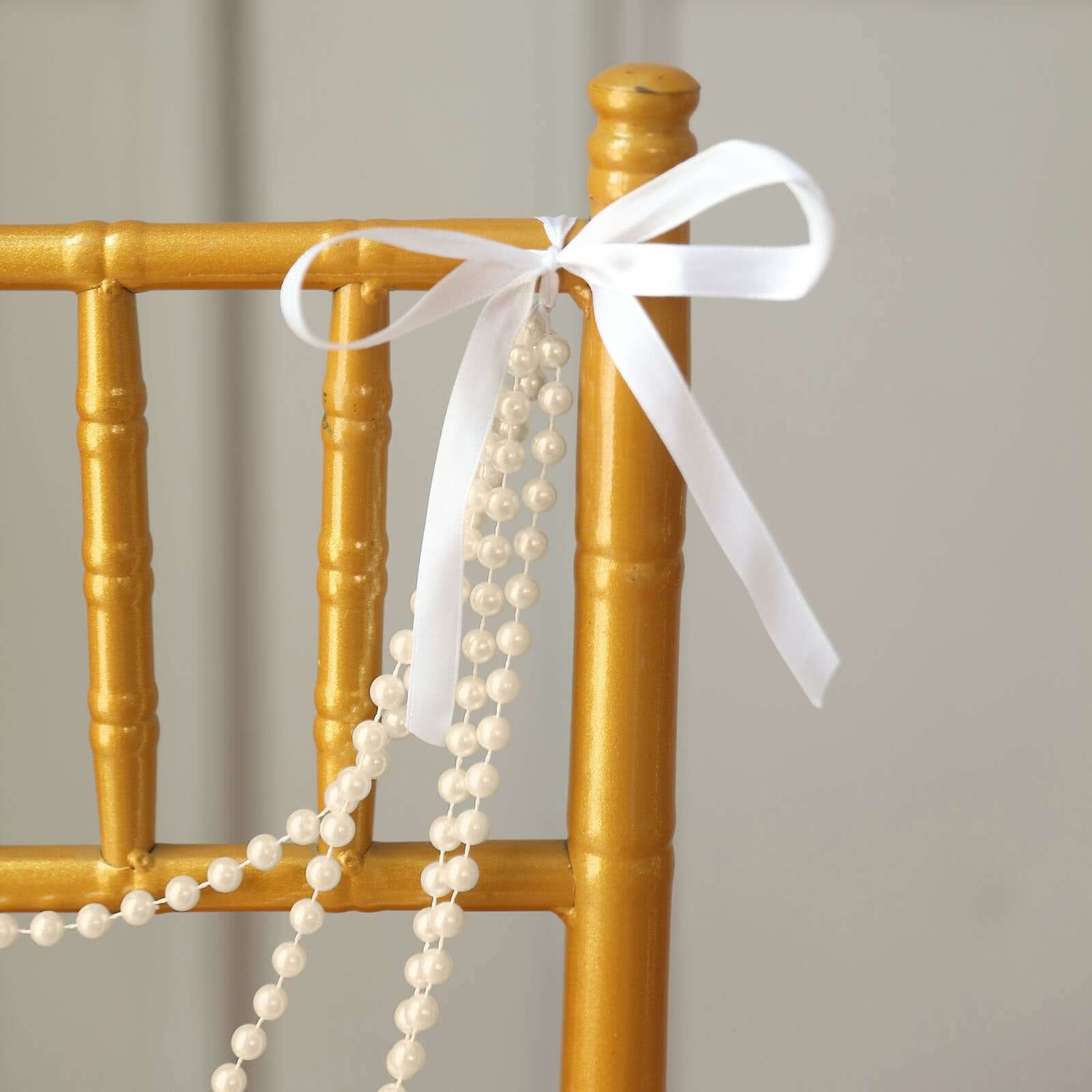 Ivory Faux Pearl Beaded 16-Foot Chair Back Garland Sash - Pre-Tied Gatsby Style for Chiavari Chairs