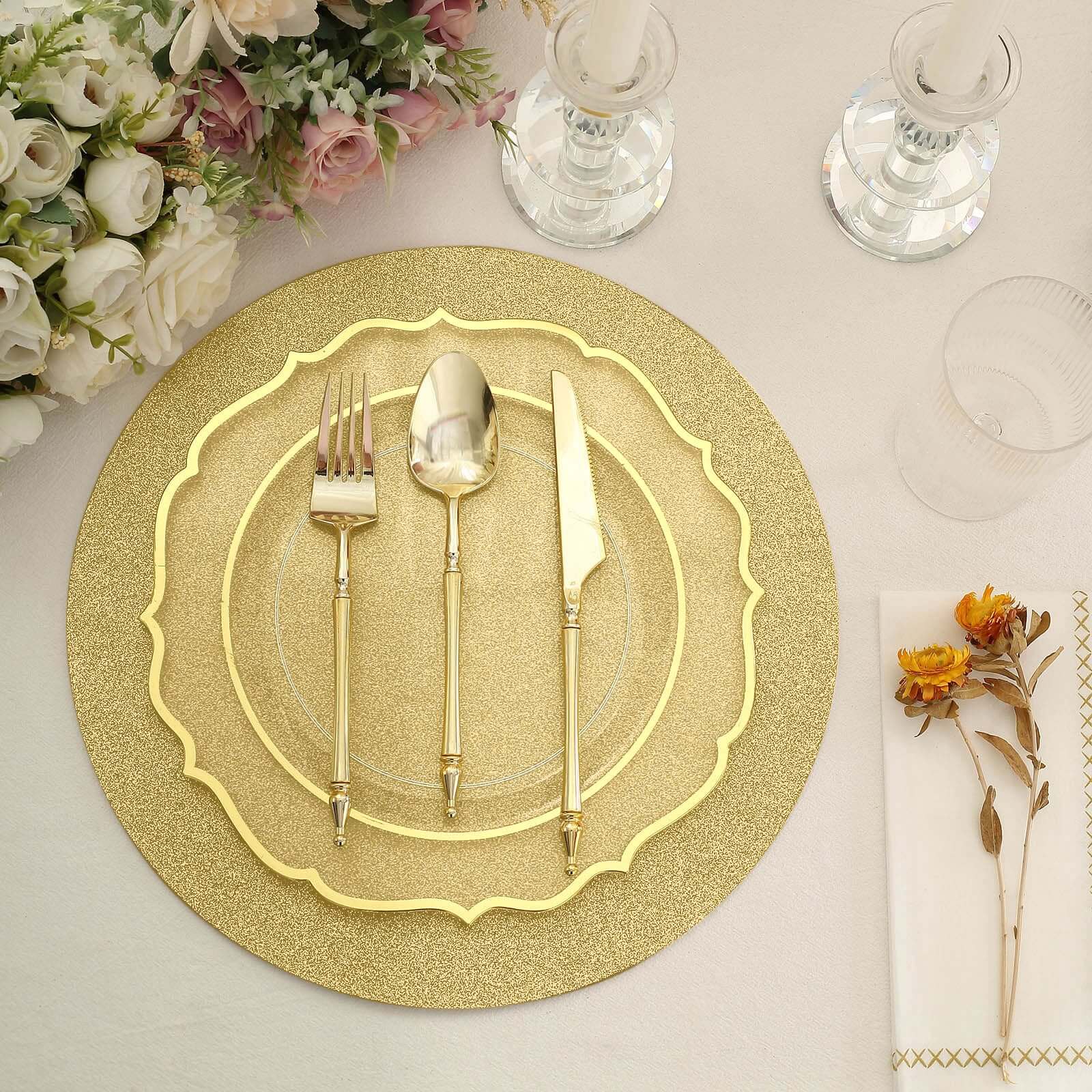 20-Piece Set of Disposable Gold Glitter Paper Placemats - 210GSM, 13
