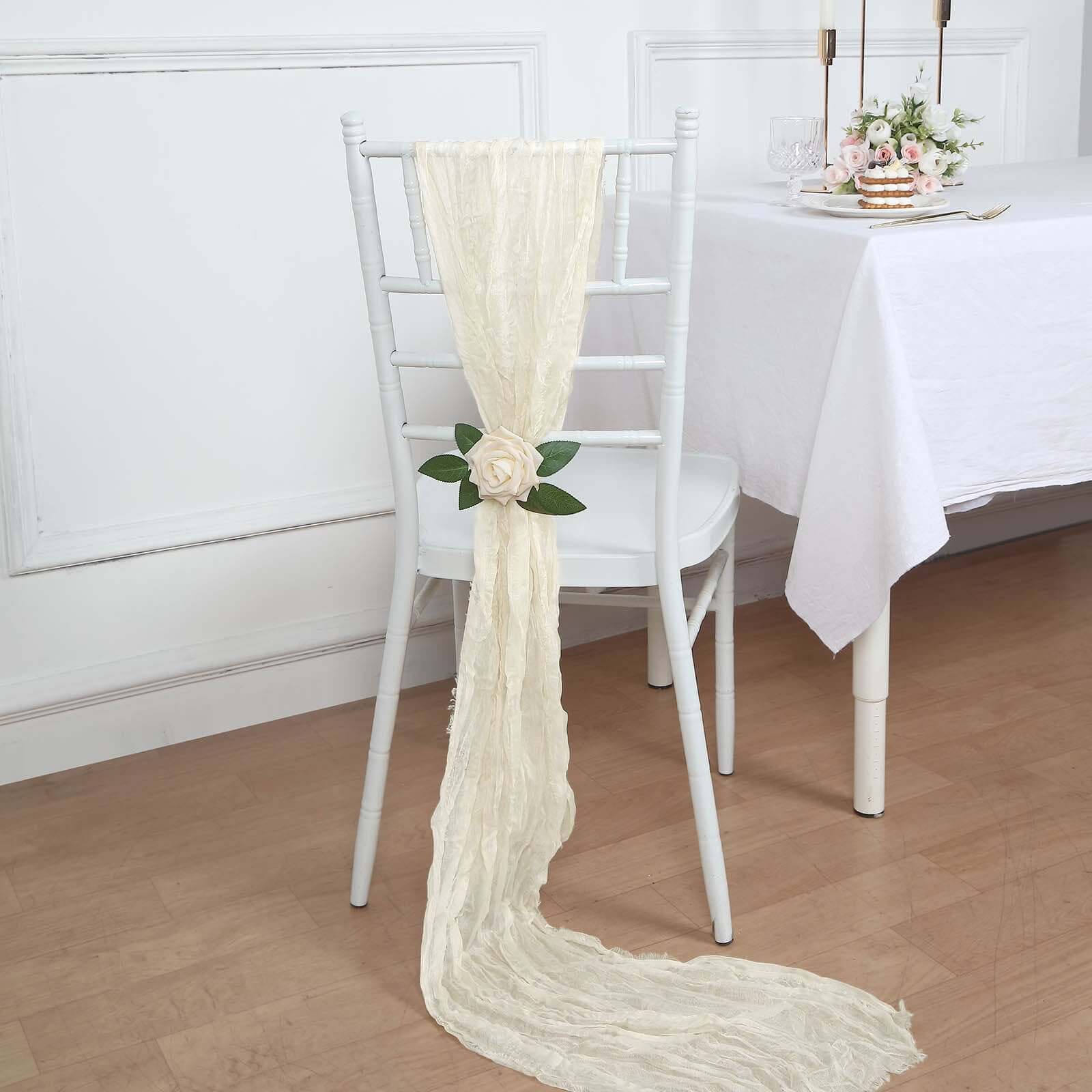 5-Pack Cream Cheesecloth Chair Sashes - Perfect Boho Decor for Events