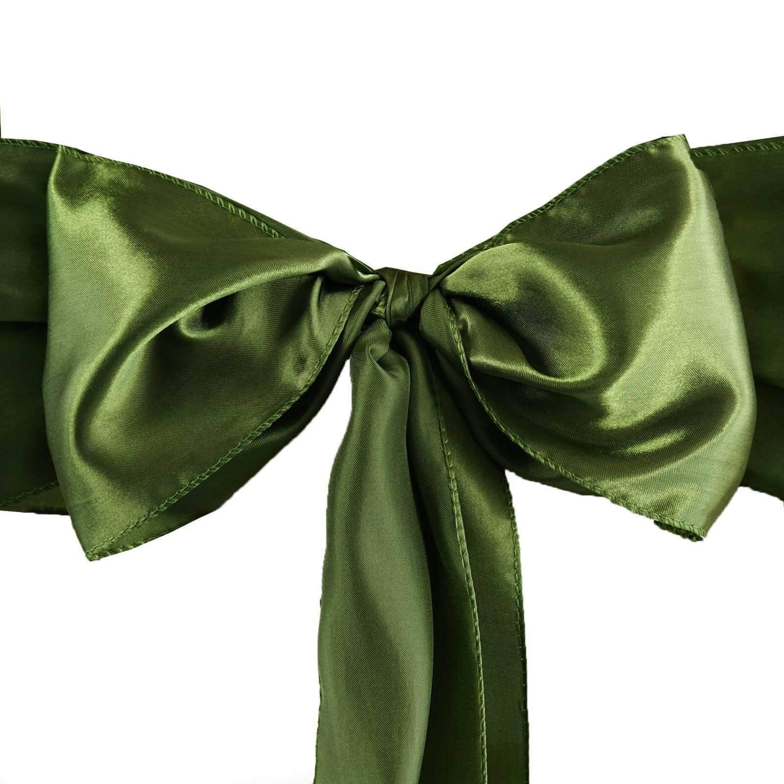 Olive Green Satin Chair Sashes Pack of 5 - Durable & Shiny Bows