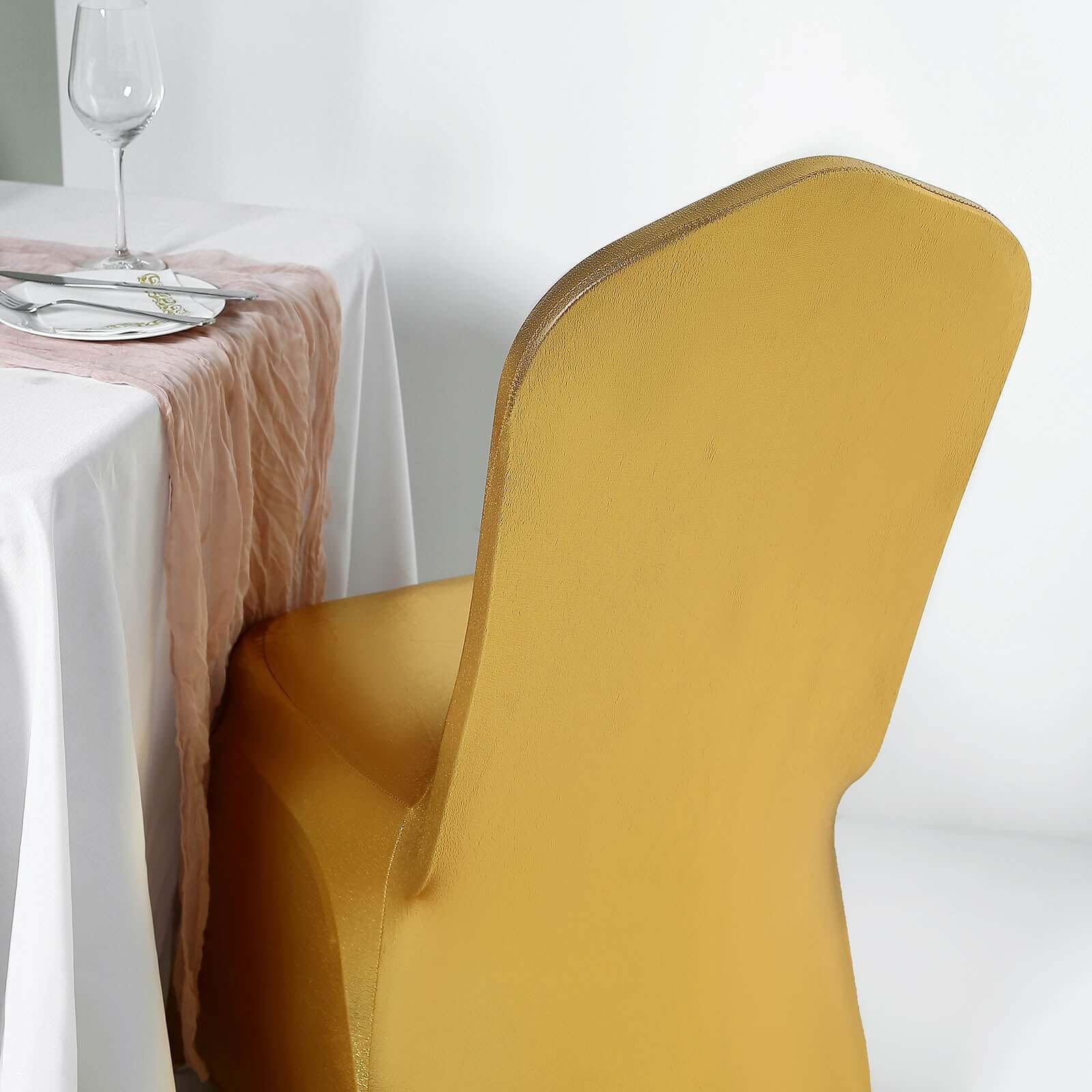 Premium Glittering Metallic Gold Spandex Banquet Chair Cover - Ideal for Special Events