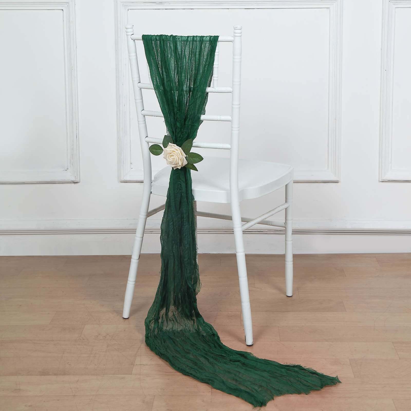 5-Pack Hunter Emerald Green Cheesecloth Chair Sashes - Ideal Boho Decor