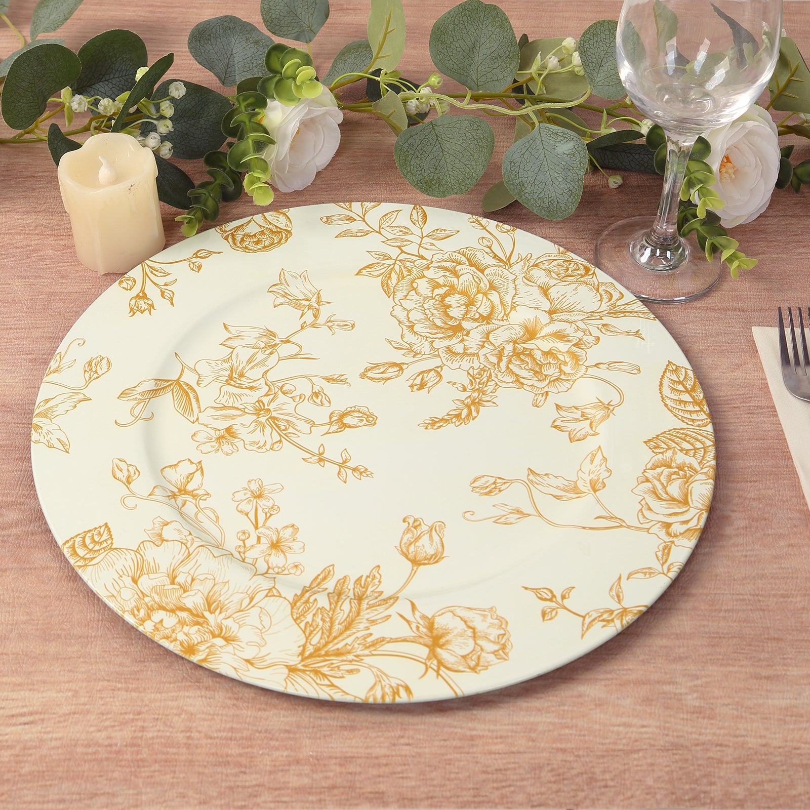 Hot Sale! 6-Pack 13-Inch White Acrylic Round Charger Plates with Gold Floral French Toile Pattern