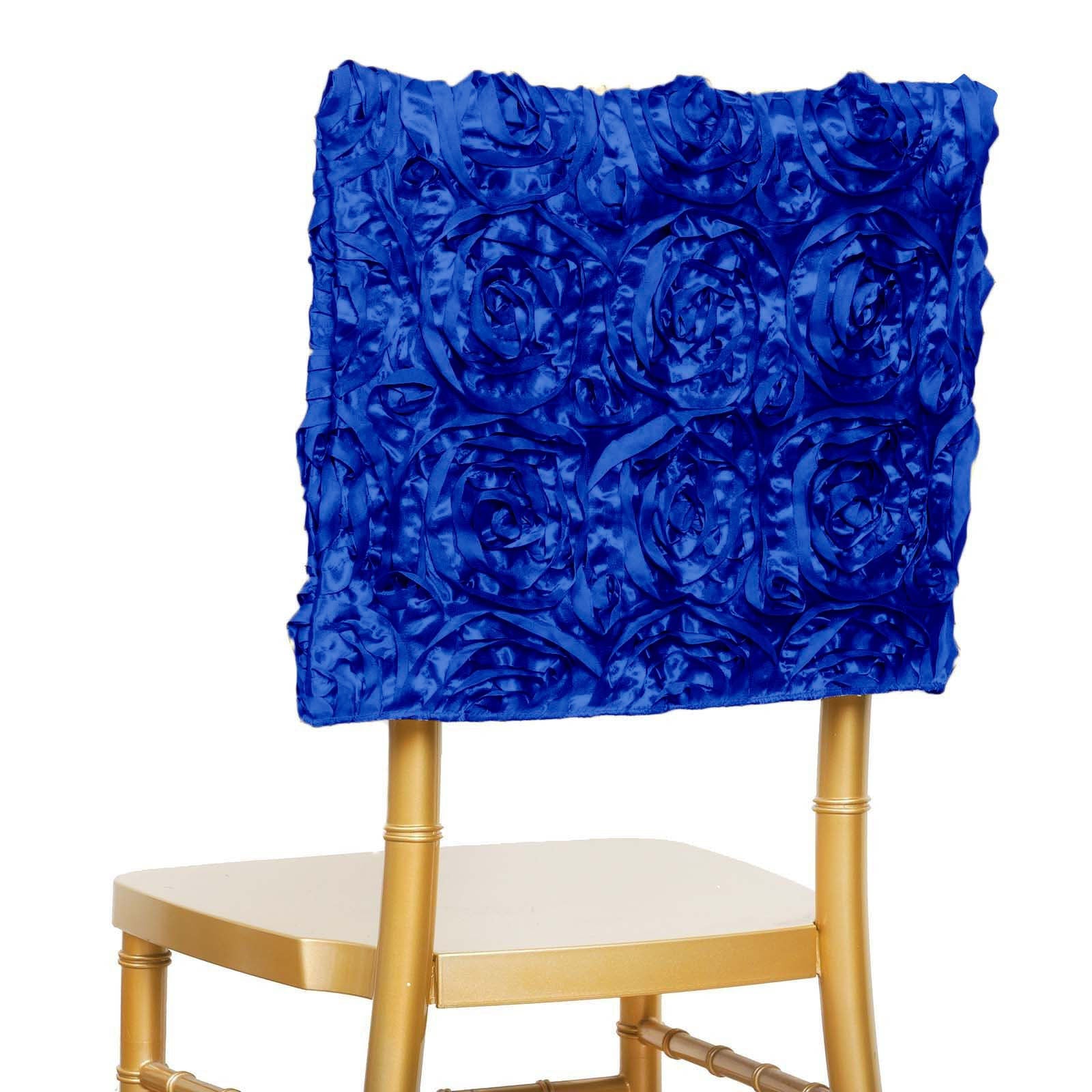 Royal Blue Satin Chair Caps with Rosette Design for Chiavari Chairs - Ideal for Weddings & Parties