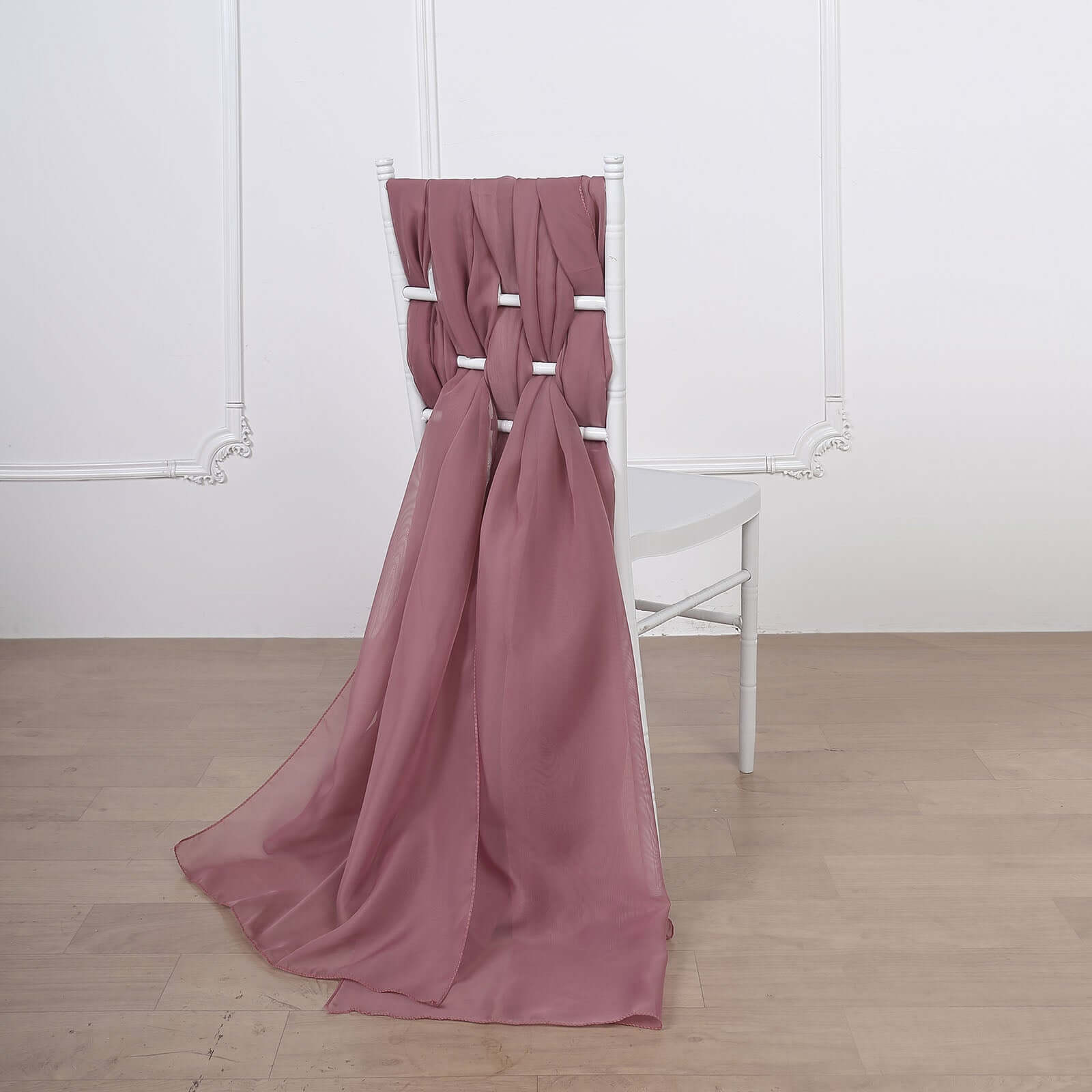 5-Pack Premium Mauve/Cinnamon Rose Chiffon Chair Sashes - Soft, Lightweight Designer Bows