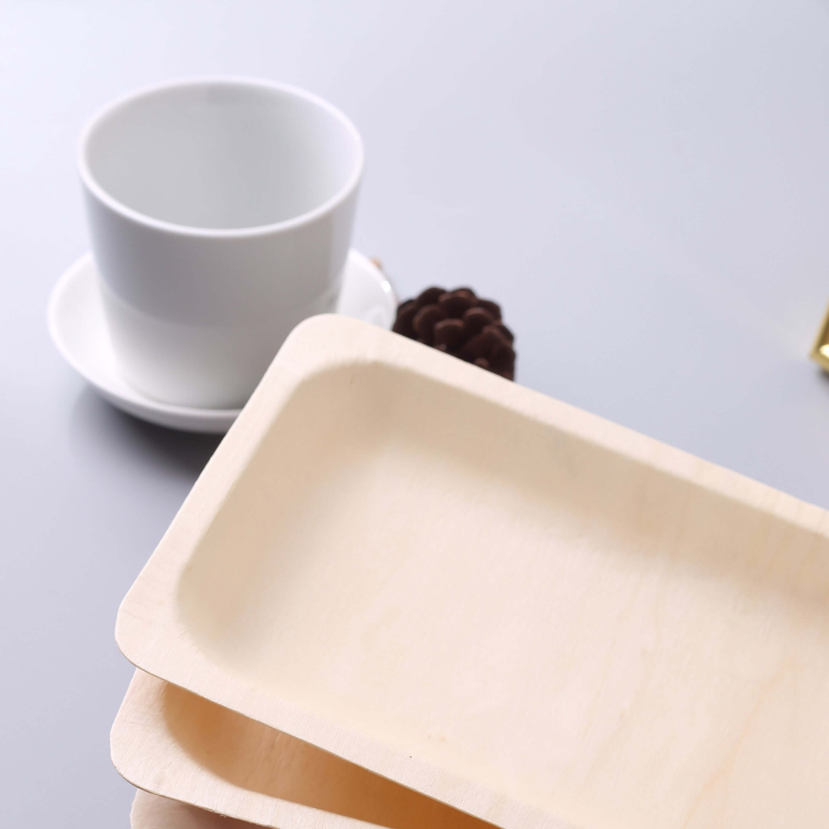 25-Pack Natural Birchwood 5x8 Rectangle Disposable Dessert Plates - Ideal for Special Events