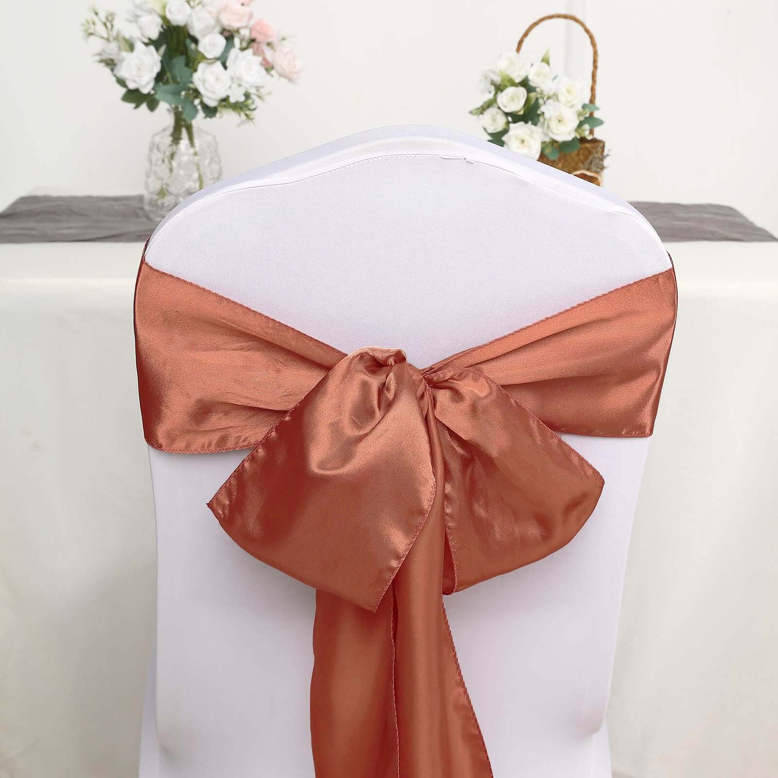 5-Pack Terracotta (Rust) Satin Chair Sashes - Durable & Shiny Bows