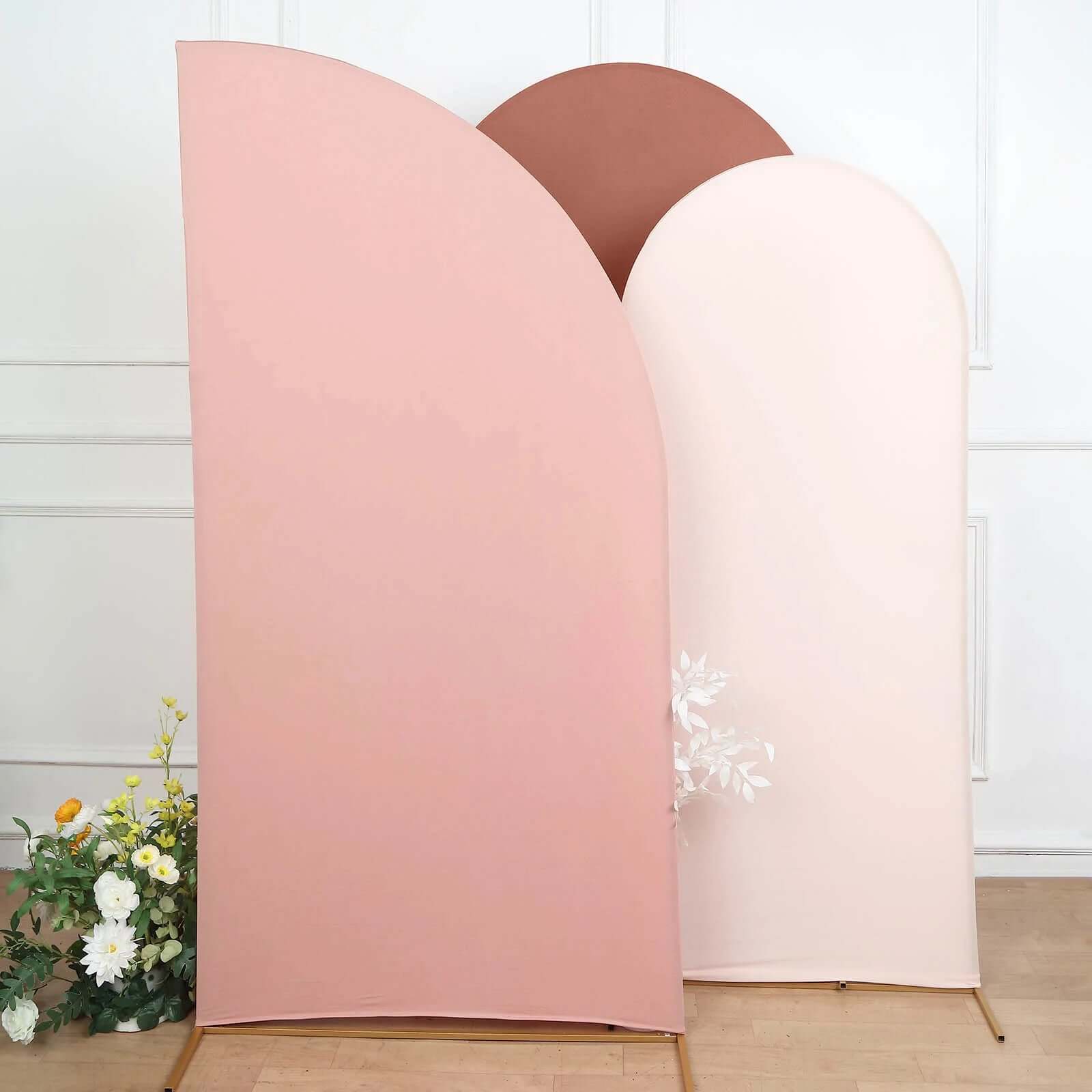 Custom-Fitted 7ft Matte Dusty Rose Spandex Half Moon Chiara Wedding Arch Backdrop Stand Cover - Exclusive Offer