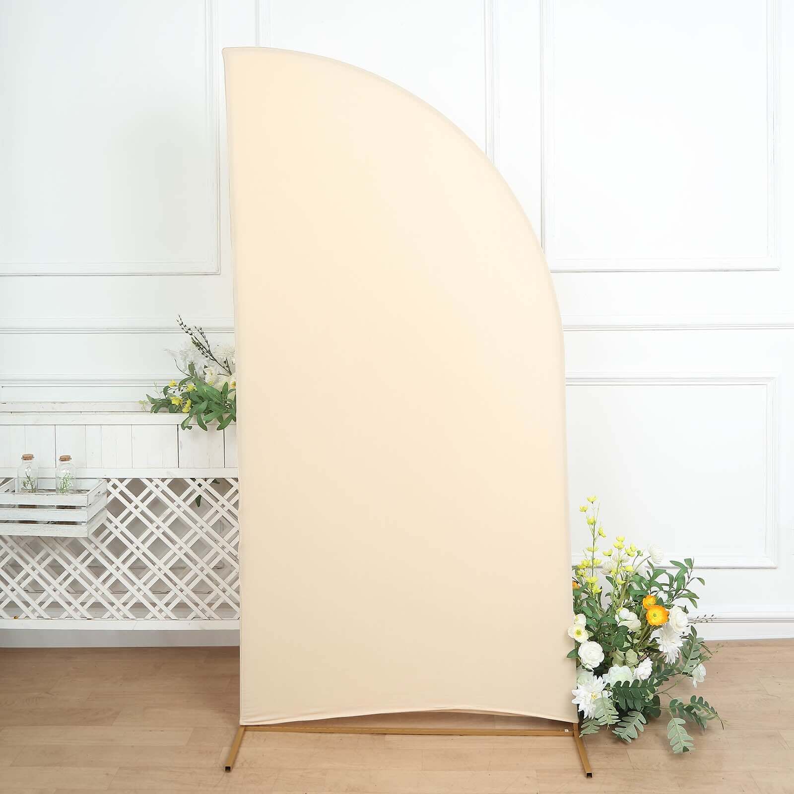 Hot Sale! 7ft Matte Beige Spandex Custom-Fitted Half Moon Wedding Arch Backdrop Stand Cover