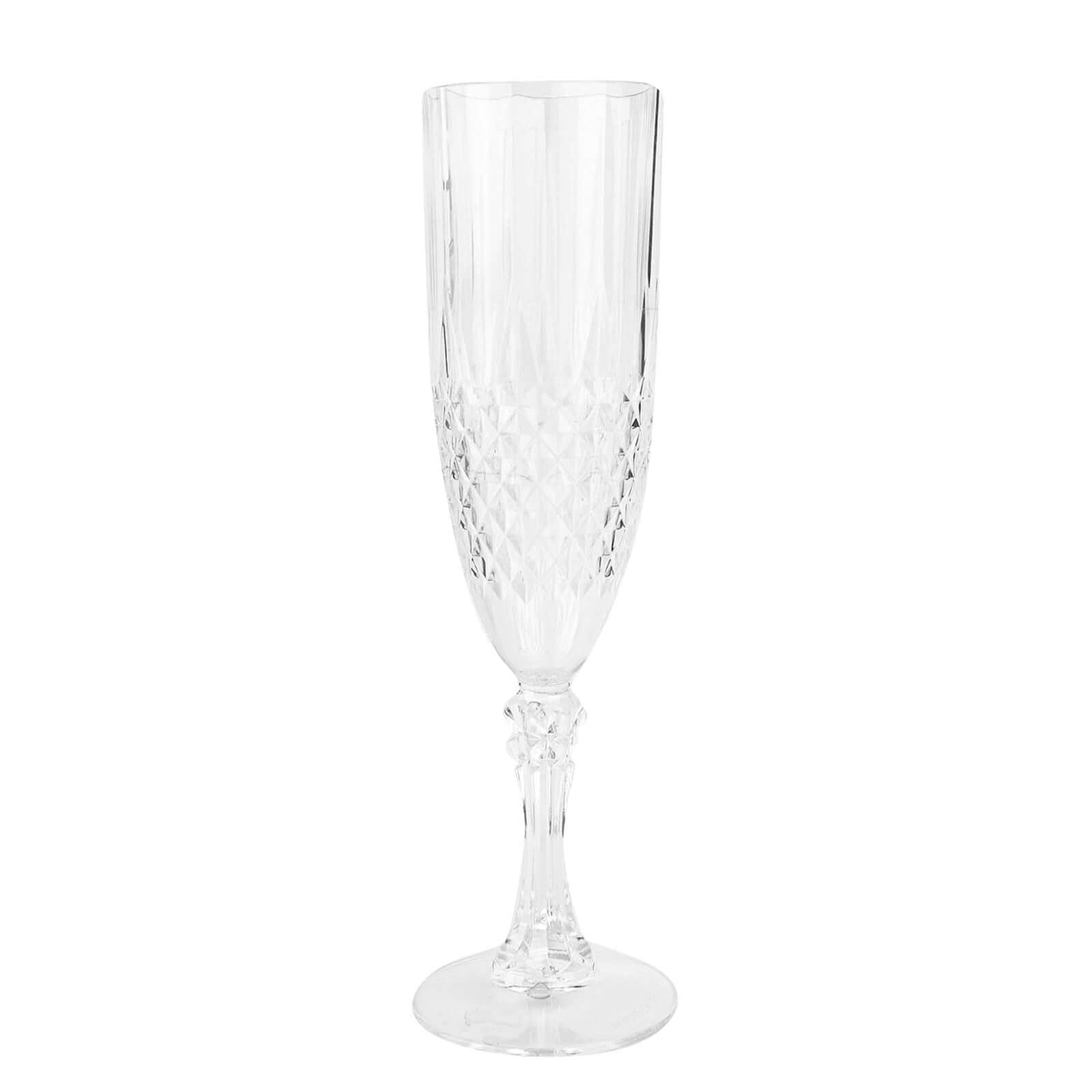 Amazing 6-Pack Reusable 8oz Clear Plastic Champagne Flutes with Crystal Cut Style for Weddings