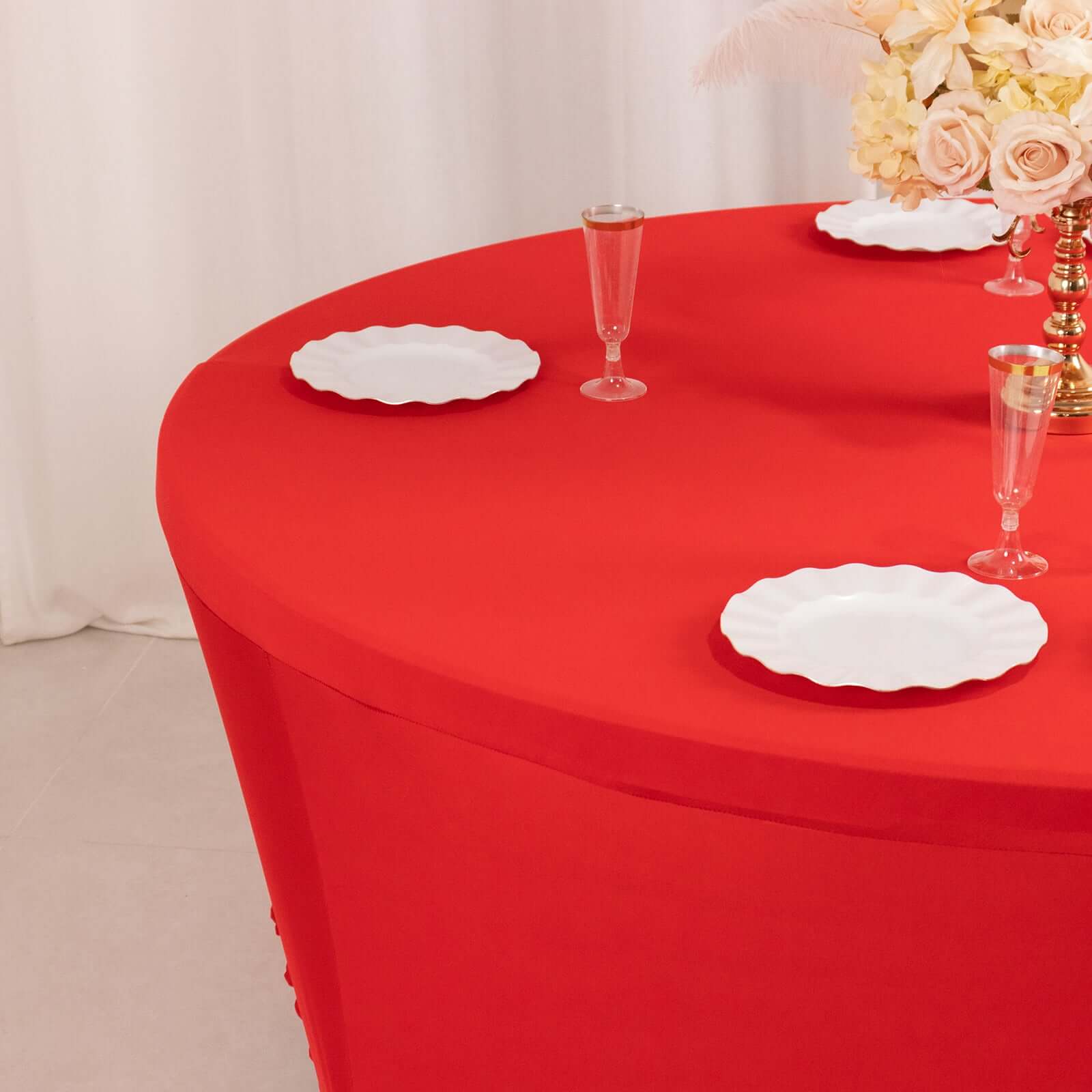 Red Durable Stretch Spandex 6ft Round Tablecloth - Form-Fitting Offer