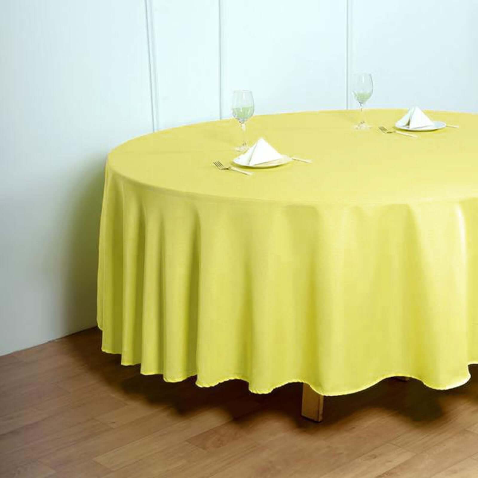 Wrinkle-Resistant Yellow Polyester 108-Inch Round Tablecloth
