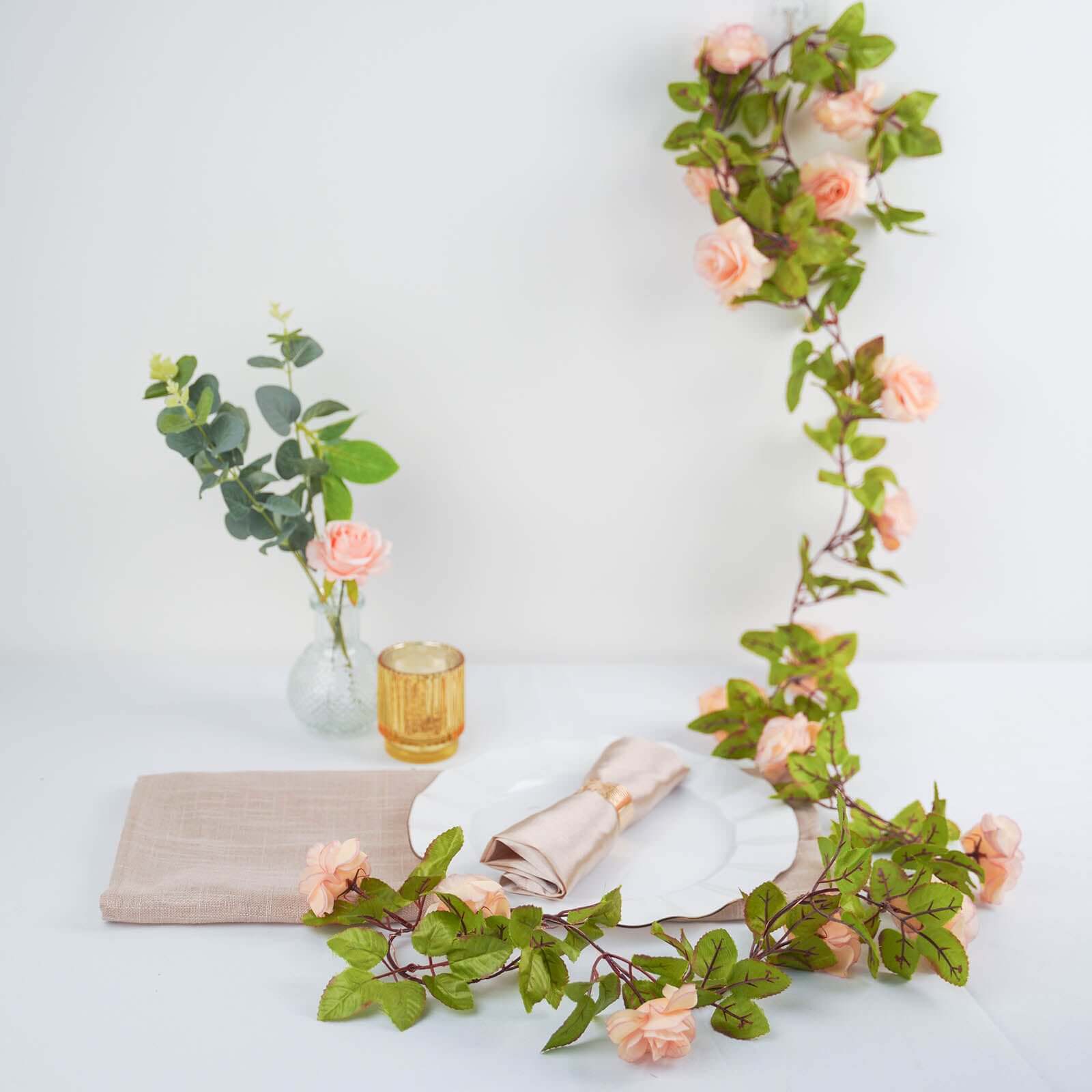 7ft LED Blush Silk Rose Garland with Warm White Battery - Operated Lights, Perfect for Decor