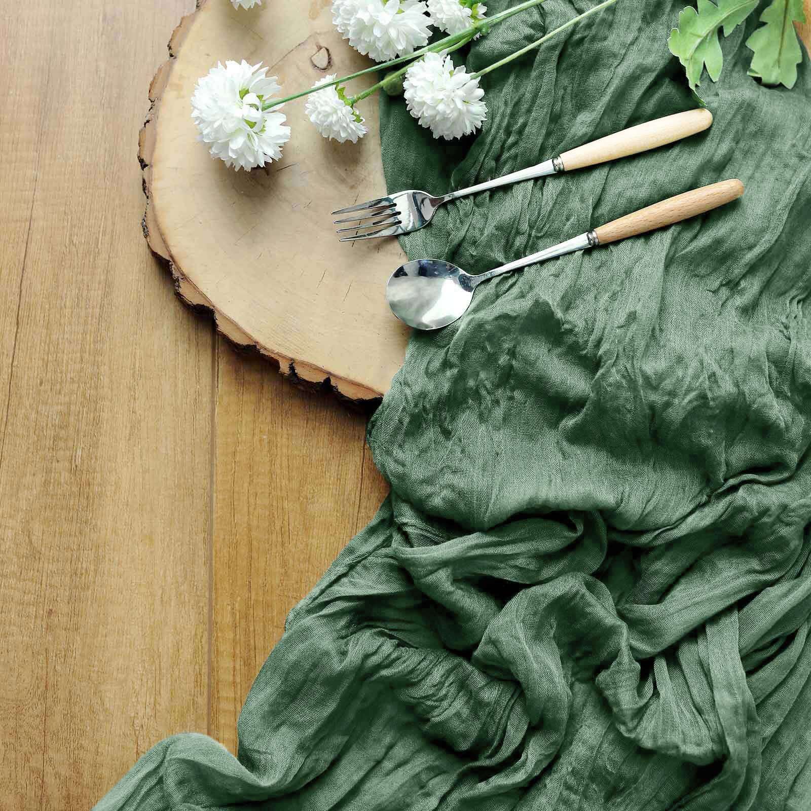 Olive Green Rustic Boho Style Gauze Cheesecloth Table Runner - 10ft Long, Ideal for Weddings & Parties