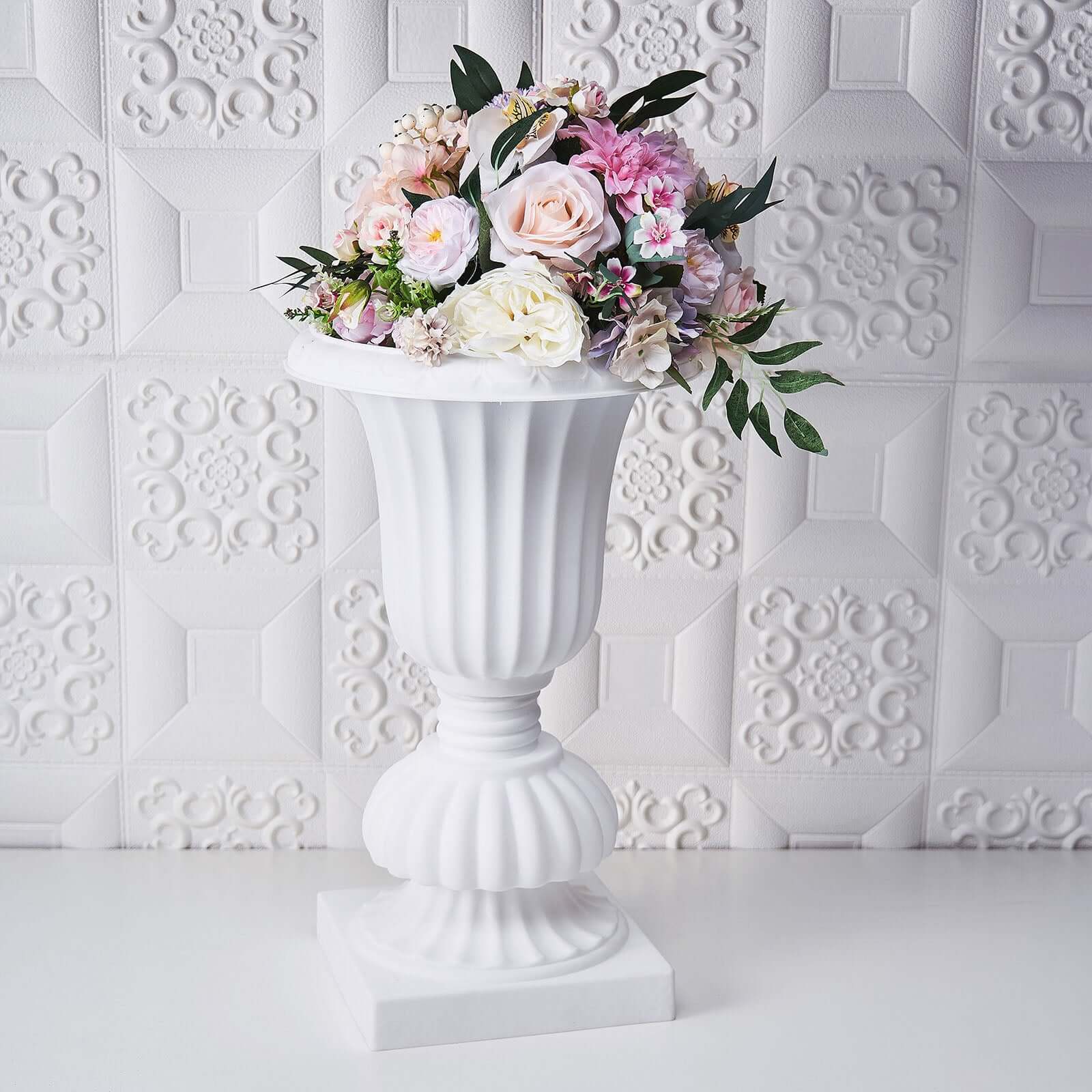 2-Pack PVC White Floral Urn Planter Pedestal Flower Pot Plant Stand