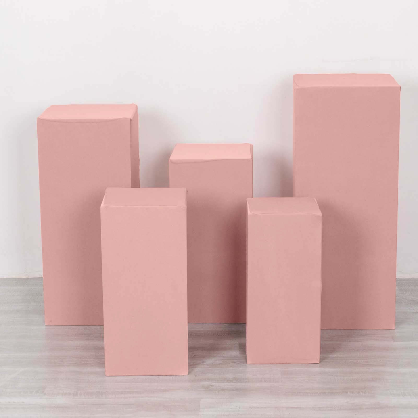 Set of 5 Stretchable Dusty Rose Spandex Rectangle Pedestal Stand Covers, 160 GSM