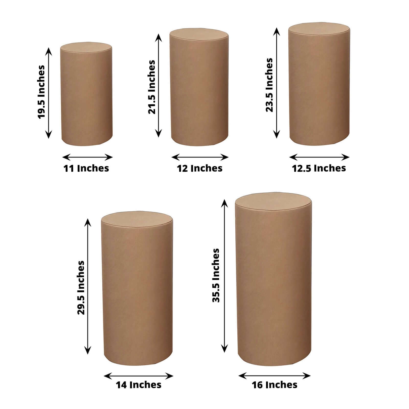 5-Piece Taupe Spandex Cylinder Pedestal Stand Covers - 160 GSM, Stretchable & Snug Fit