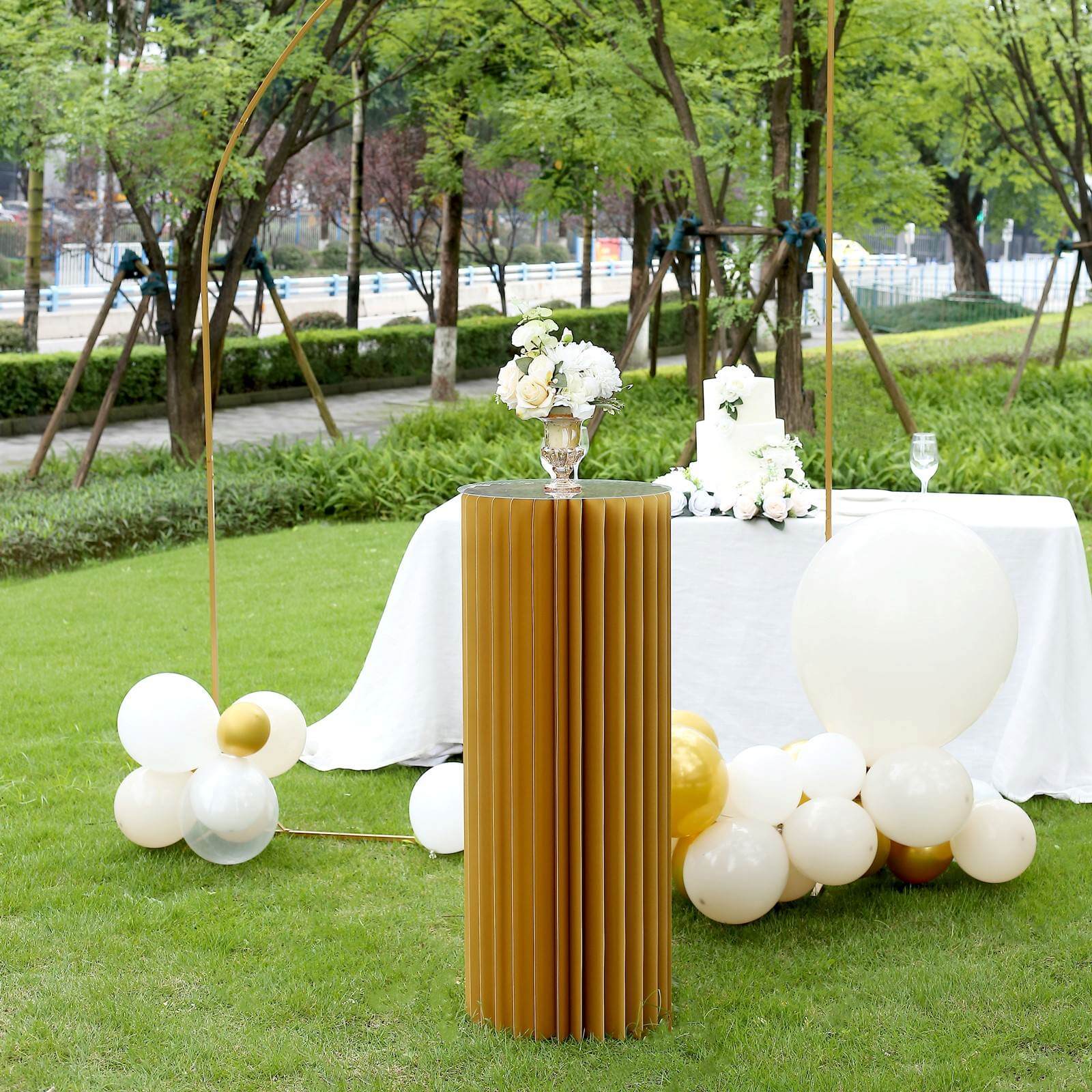 Premium 40 Gold Accordion Cylinder Display Stand with PVC Top Plate