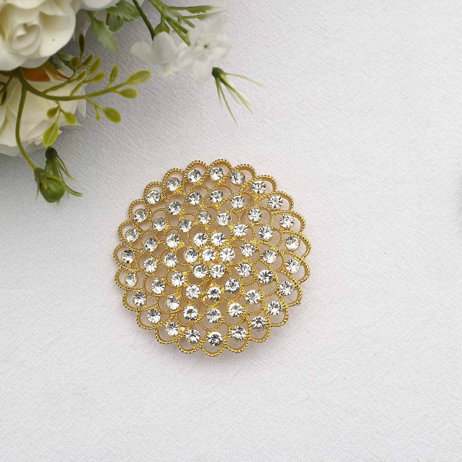 Sparkling Gold Rhinestone Metal Flower Chair Sash Band Buckle - Ideal for Weddings & Celebrations