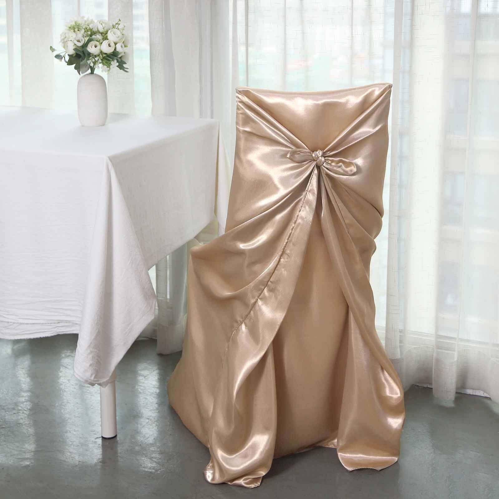 Durable Nude Satin Self-Tie Chair Cover for Folding, Dining & Banquet Chairs