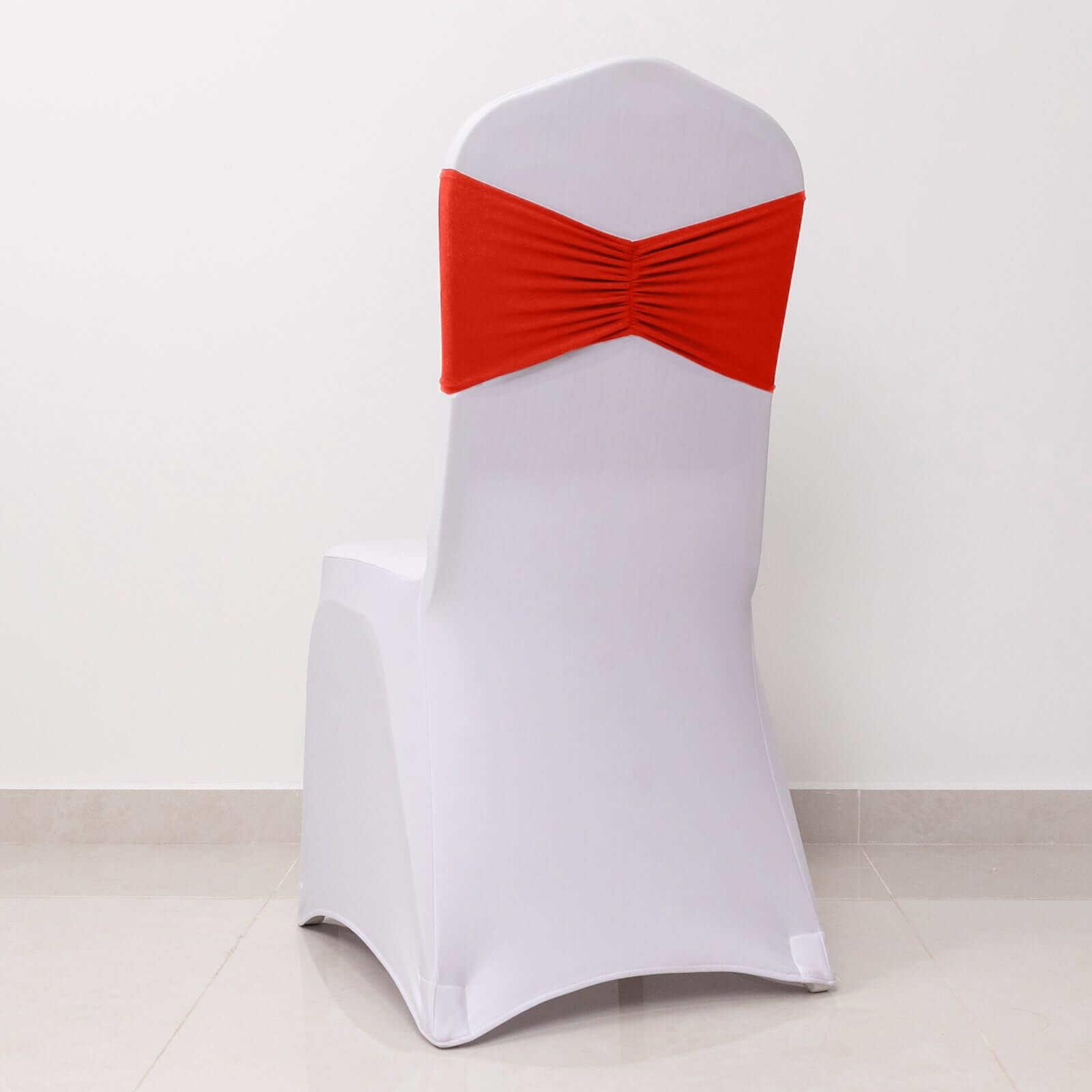 5-Pack Red Ruffled Spandex Chair Sashes - Wide & Easy Stretch Bands