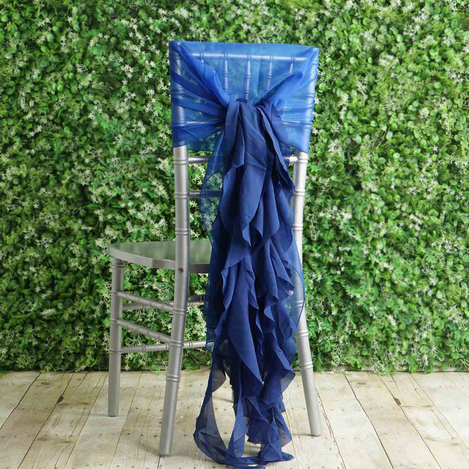Royal Blue Chiffon Chair Sashes with Willow Ruffles - Perfect for Weddings & Parties