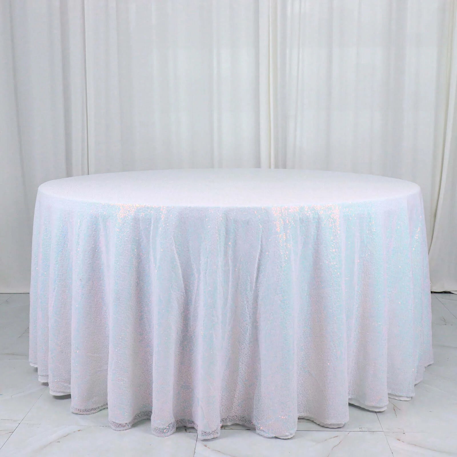 Hot! Iridescent Blue Seamless 132' Round Sequin Tablecloth