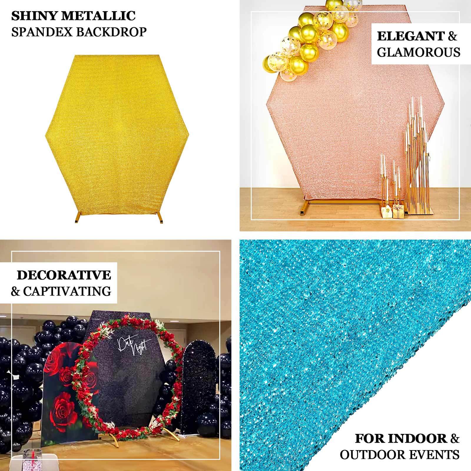 Exclusive 8ft x 7ft Turquoise Metallic Shimmer Tinsel Spandex 2-Sided Wedding Arbor Backdrop