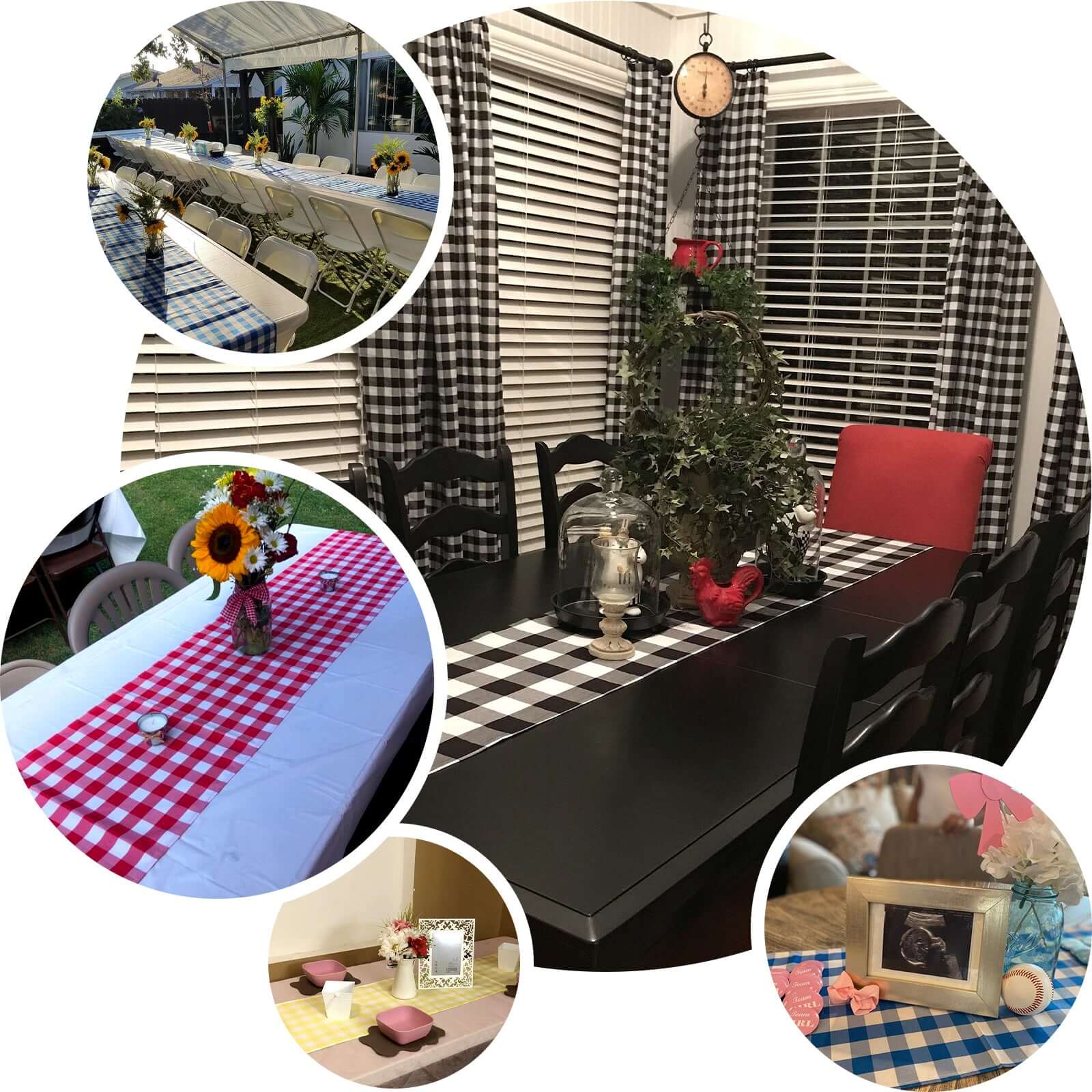 Hot Sale! 14x108 Polyester Table Runner in Red and White Gingham Plaid Design
