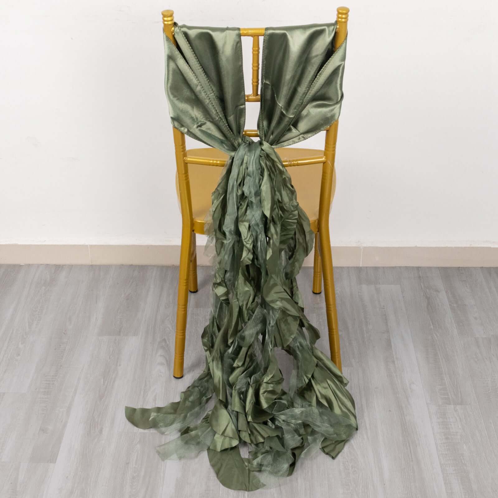 5-Piece Set of Dusty Sage Green Chiffon Satin Chair Sashes - Easy Install for Events