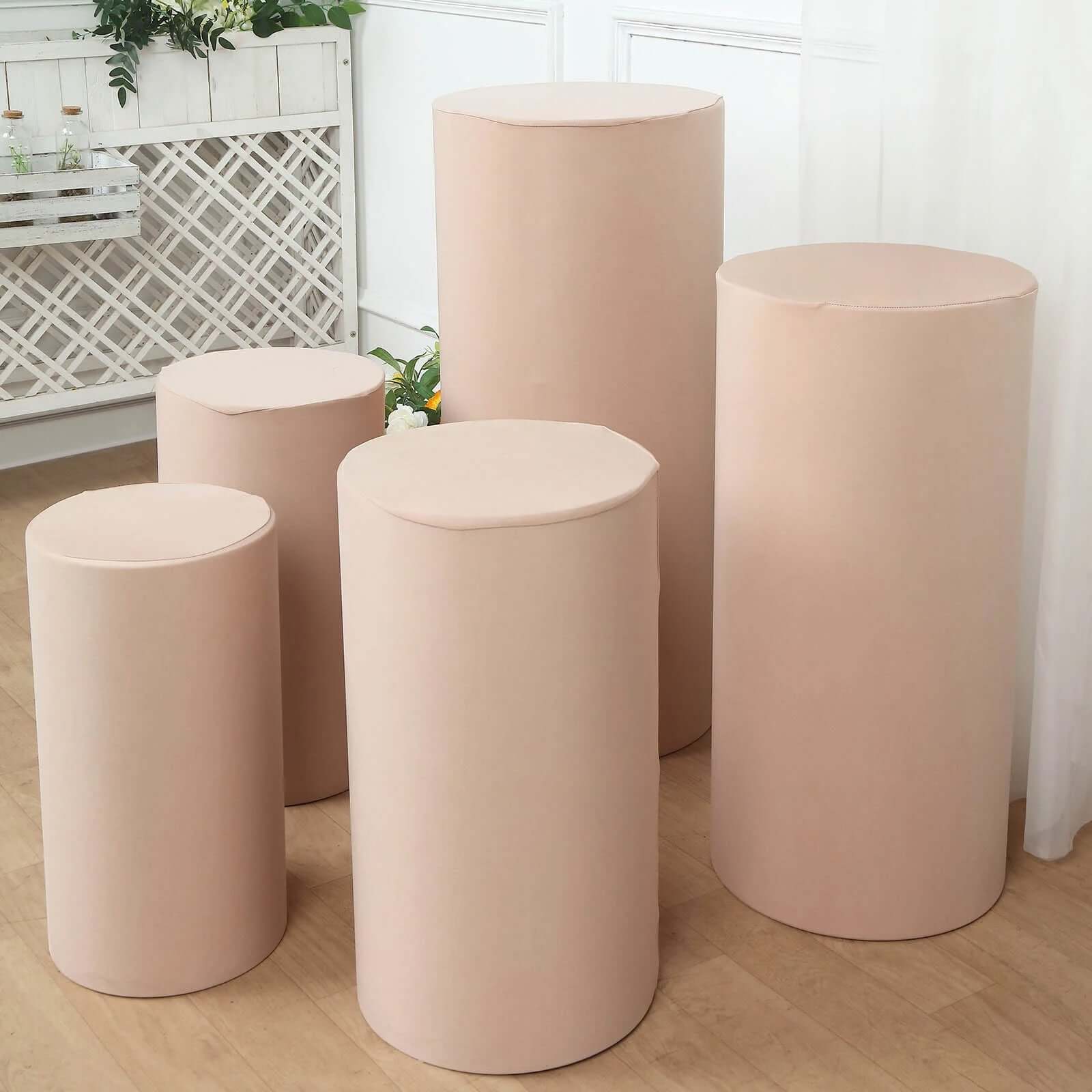 Amazing Deal! Set of 5 Nude Stretchable Spandex Cylinder Pedestal Stand Covers, 160 GSM