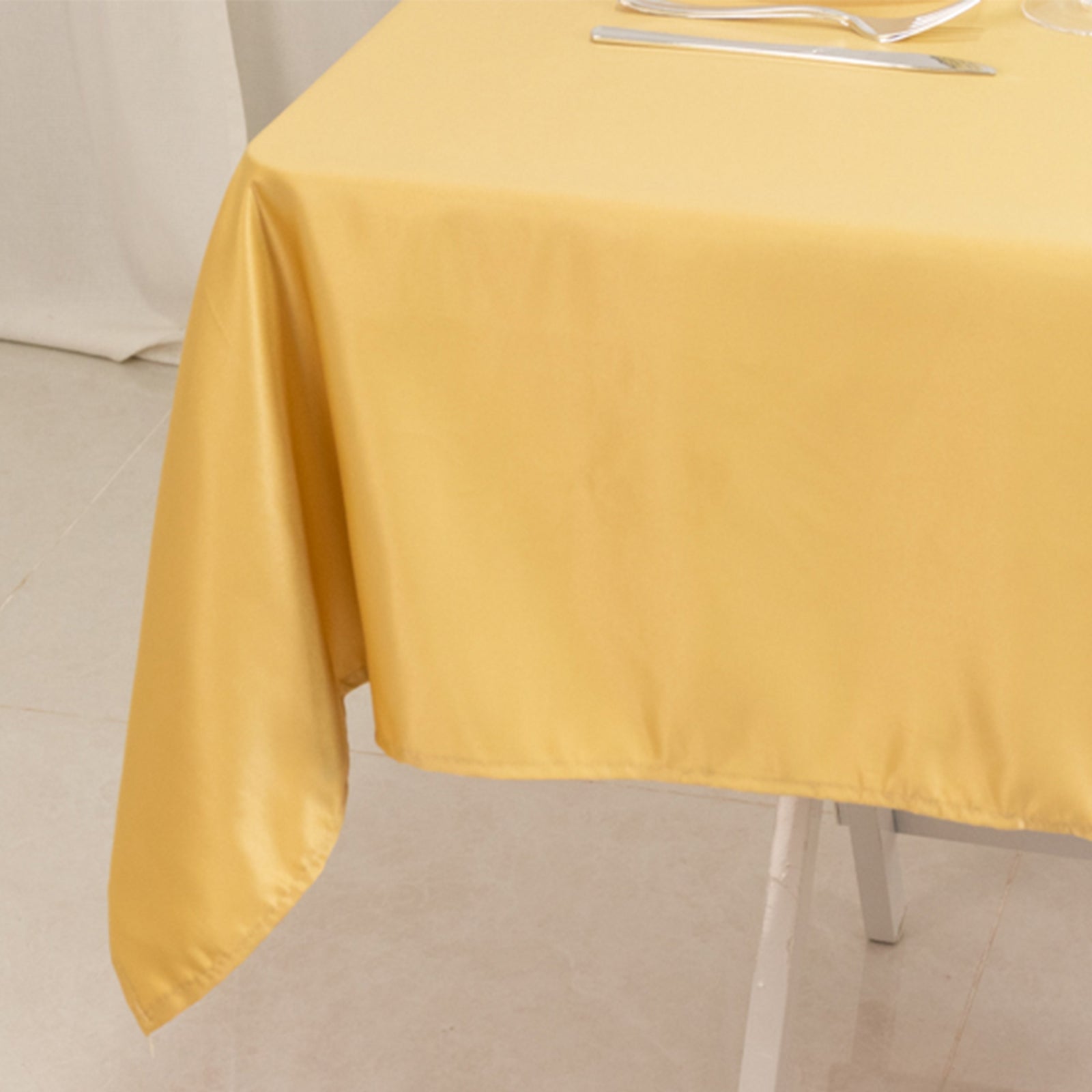 Champagne Lamour Satin 54x54 Square Table Overlay - Durable Silk-Like Table Cover