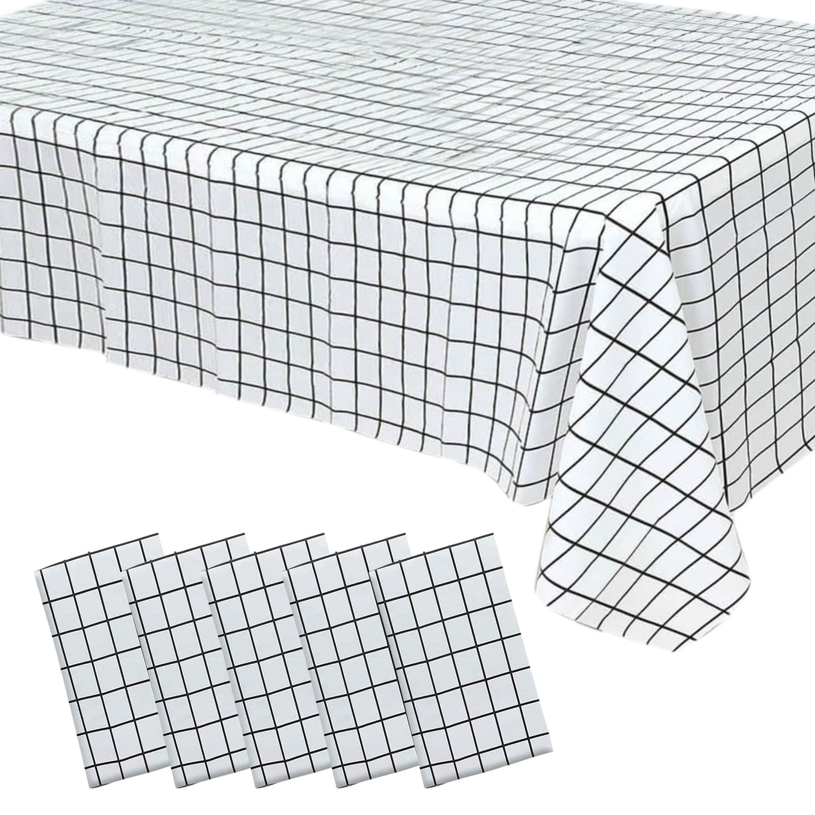 5-Pack Durable Black/White Grid PVC Disposable Plastic Table Covers 54x108 - Perfect for Events