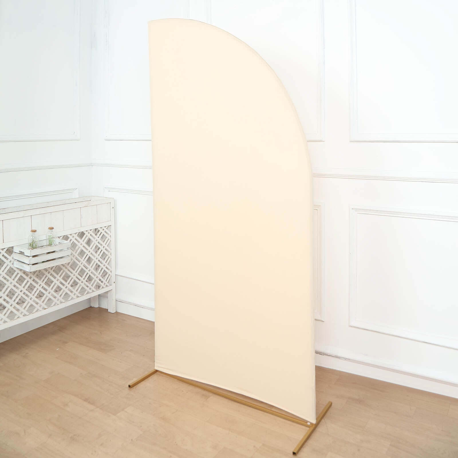 Hot Sale! 7ft Matte Beige Spandex Custom-Fitted Half Moon Wedding Arch Backdrop Stand Cover