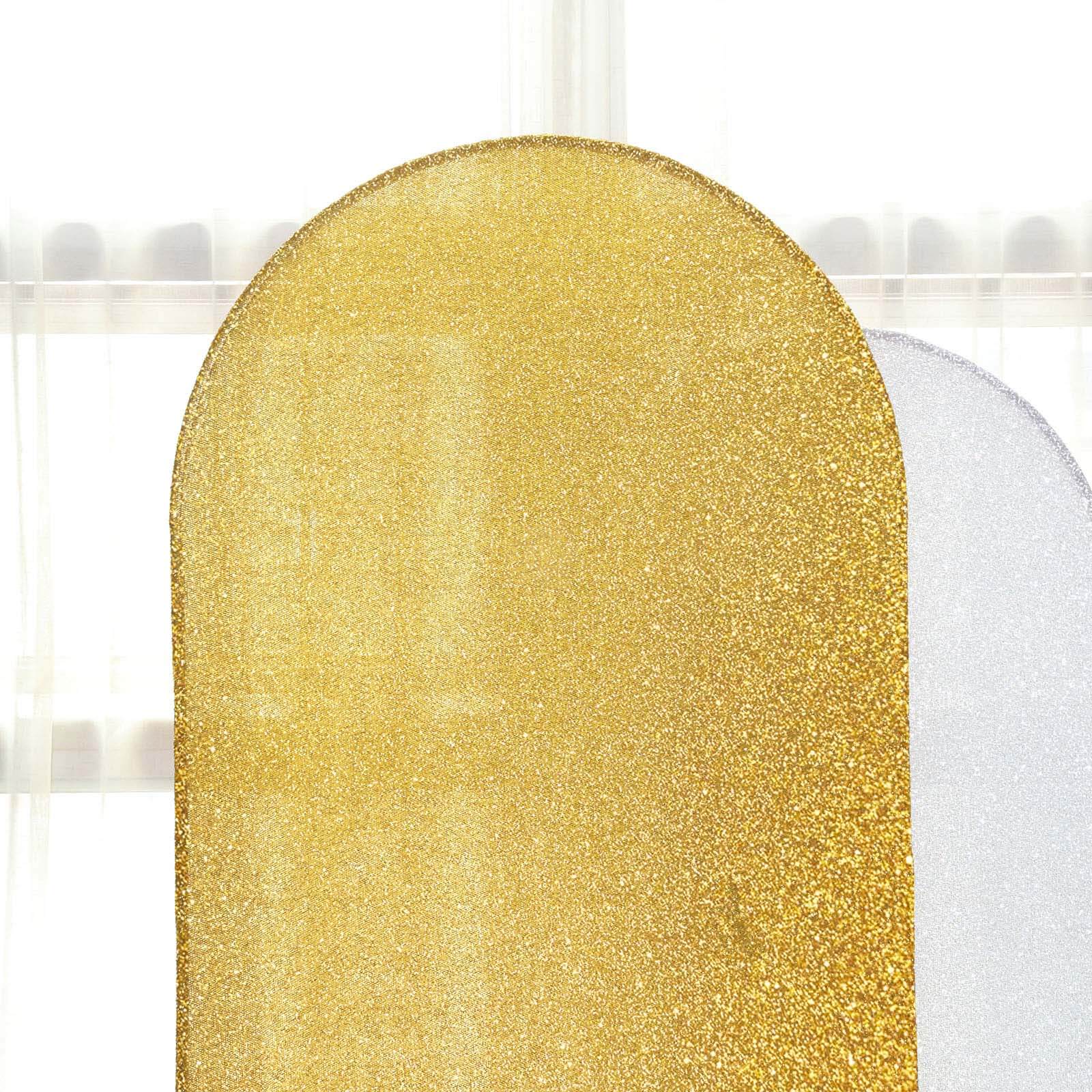 7ft Gold Shimmer Tinsel Spandex Backdrop Cover for Wedding Arch - Exclusive Deal
