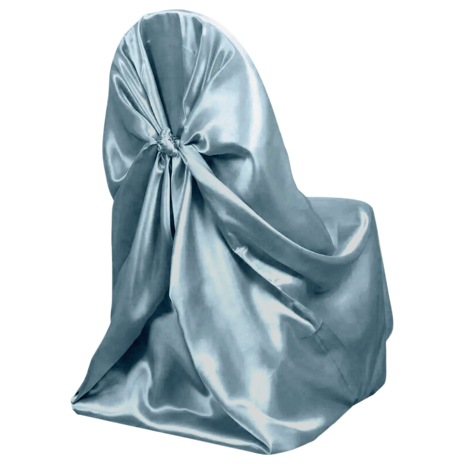 Dusty Blue Satin Self-Tie Chair Cover - Universal Slip-On for Folding, Dining & Banquet Chairs