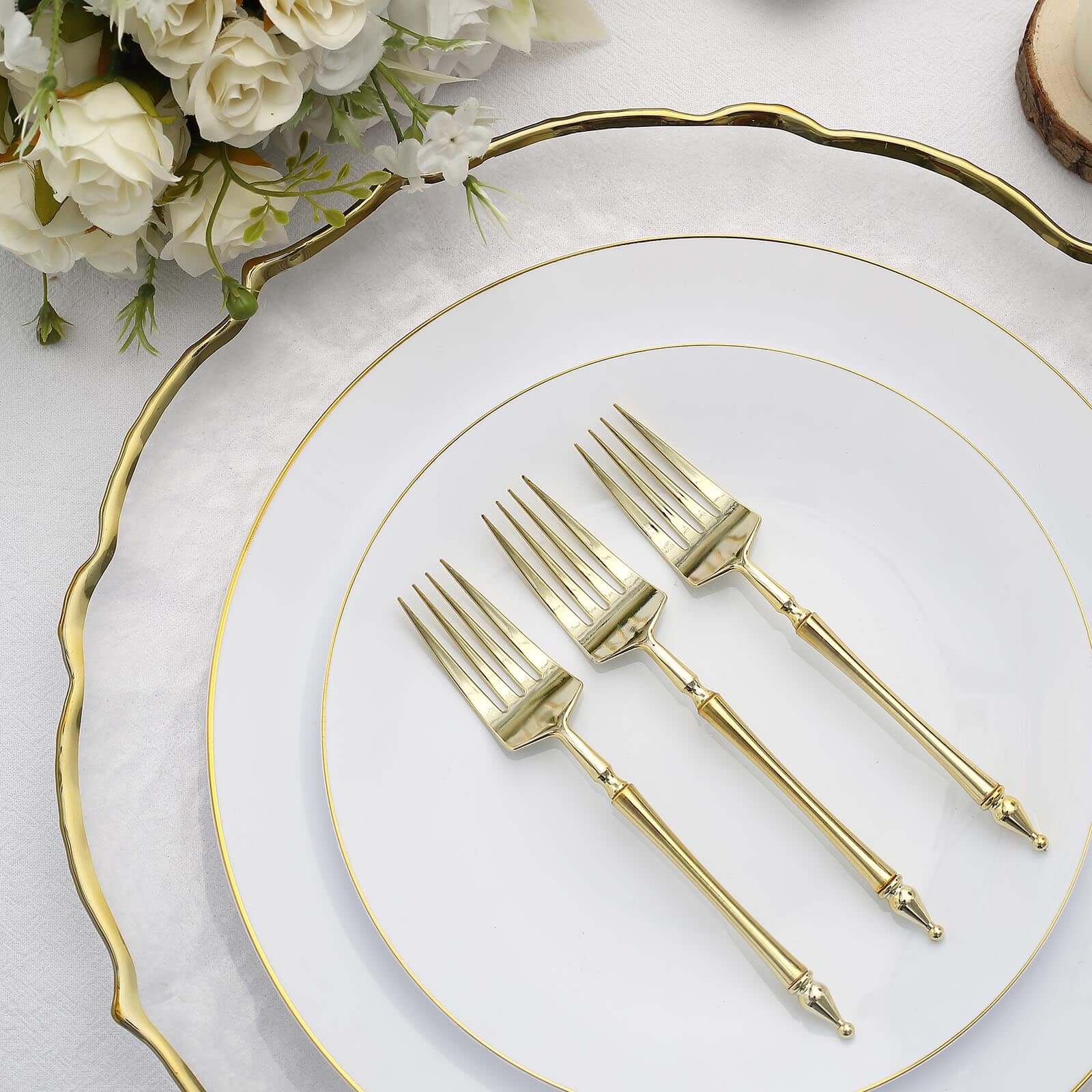 24-Piece Gold European-Style Disposable Dessert Forks with Roman Column Handles