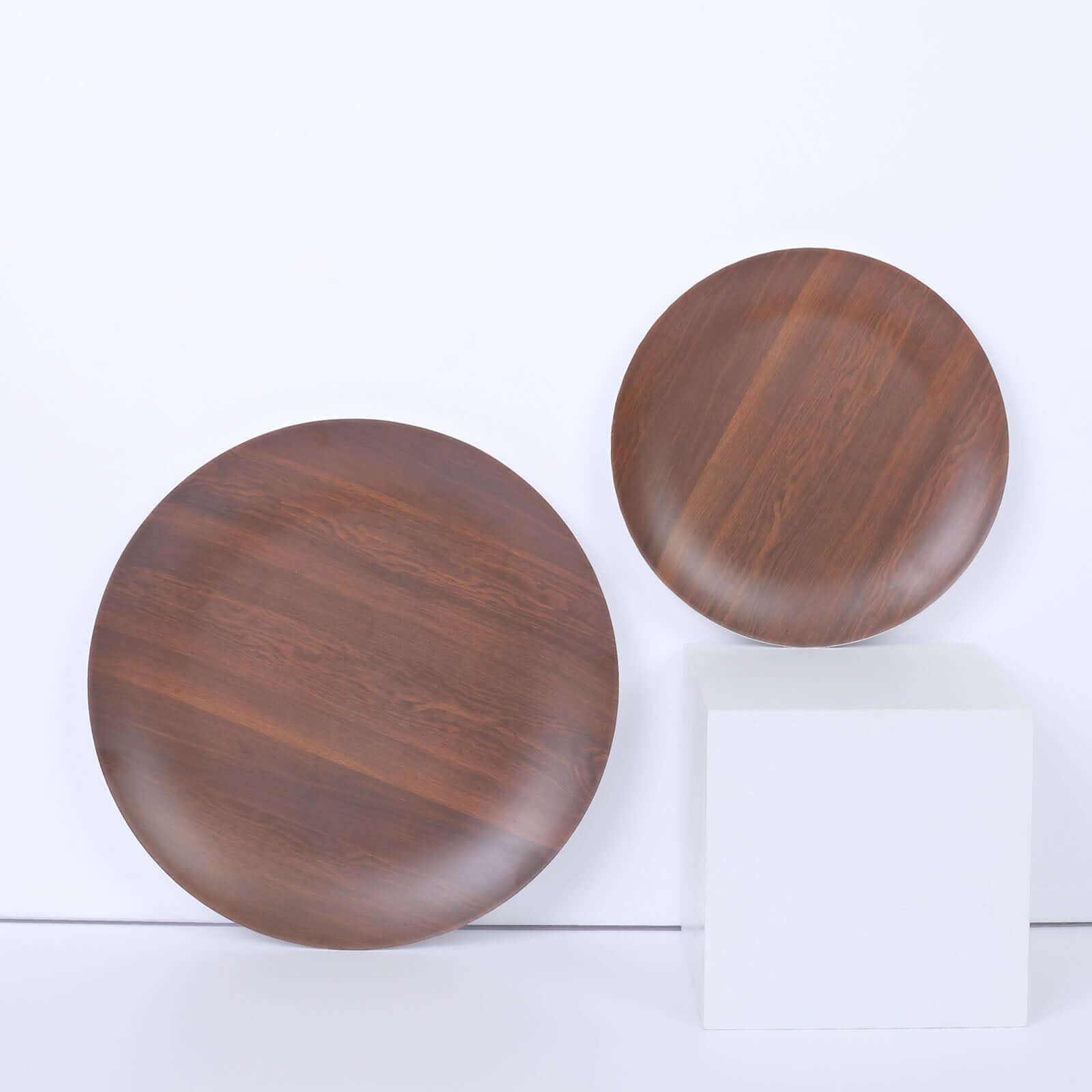 Set of 6 Disposable Shatterproof Brown Wood Grain Melamine 10-Inch Round Dinner Plates for Rustic Party Decor